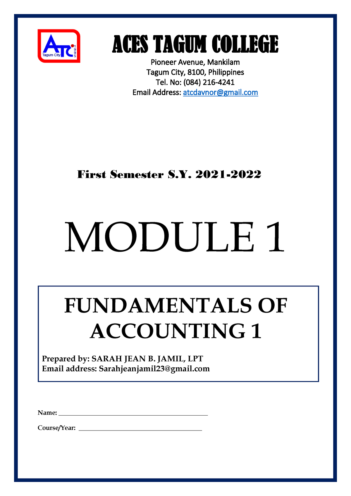 Acctg 1-FABM M1 Lesson 1 - First Semester S. 2021- MODULE 1 ...