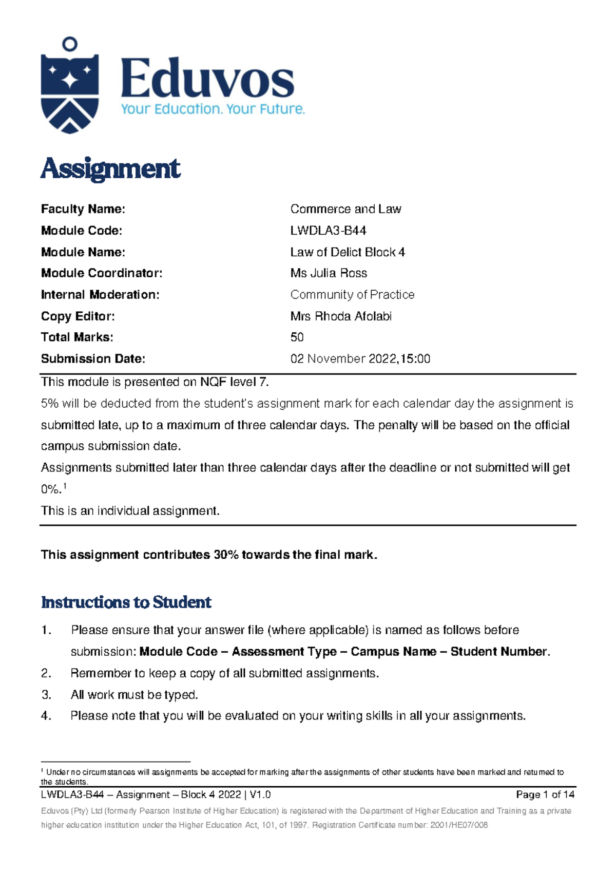 Lwdla 3-B44 - Assignment - B4 2022 (V1 - LWDLA3-B 44 – Assignment ...