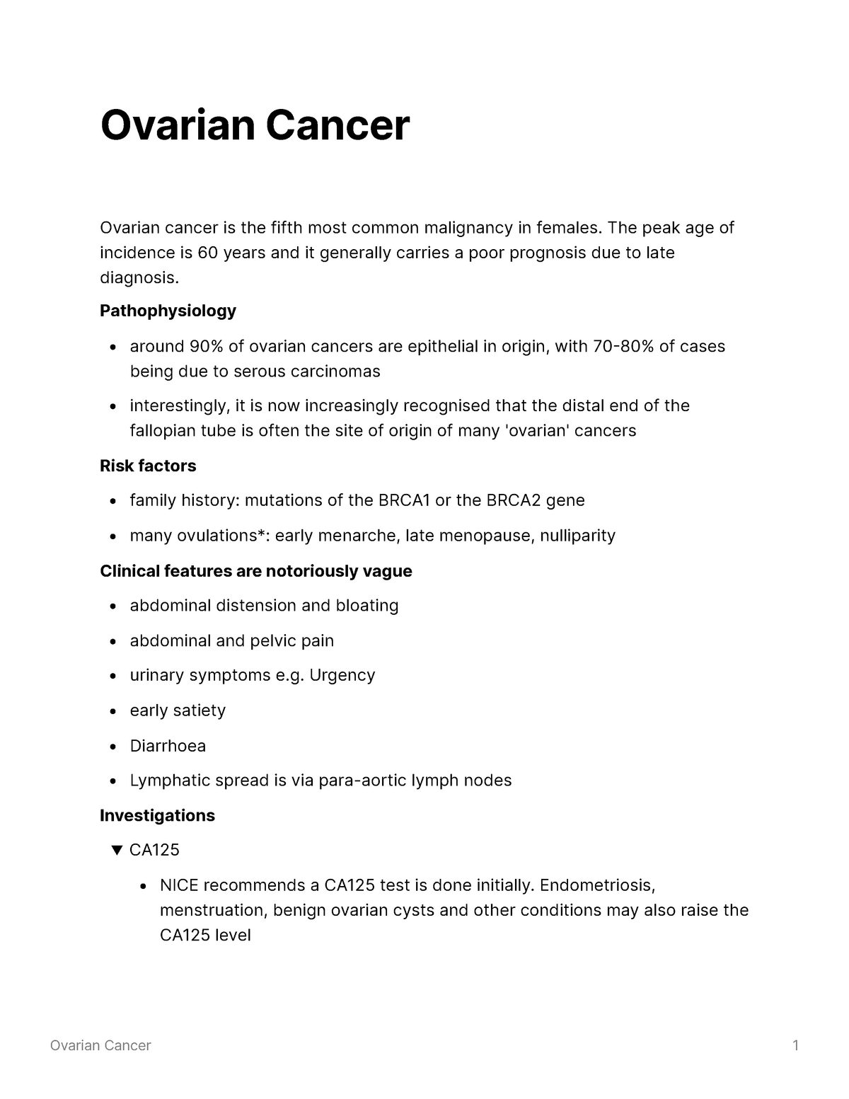 essay about ovarian cancer