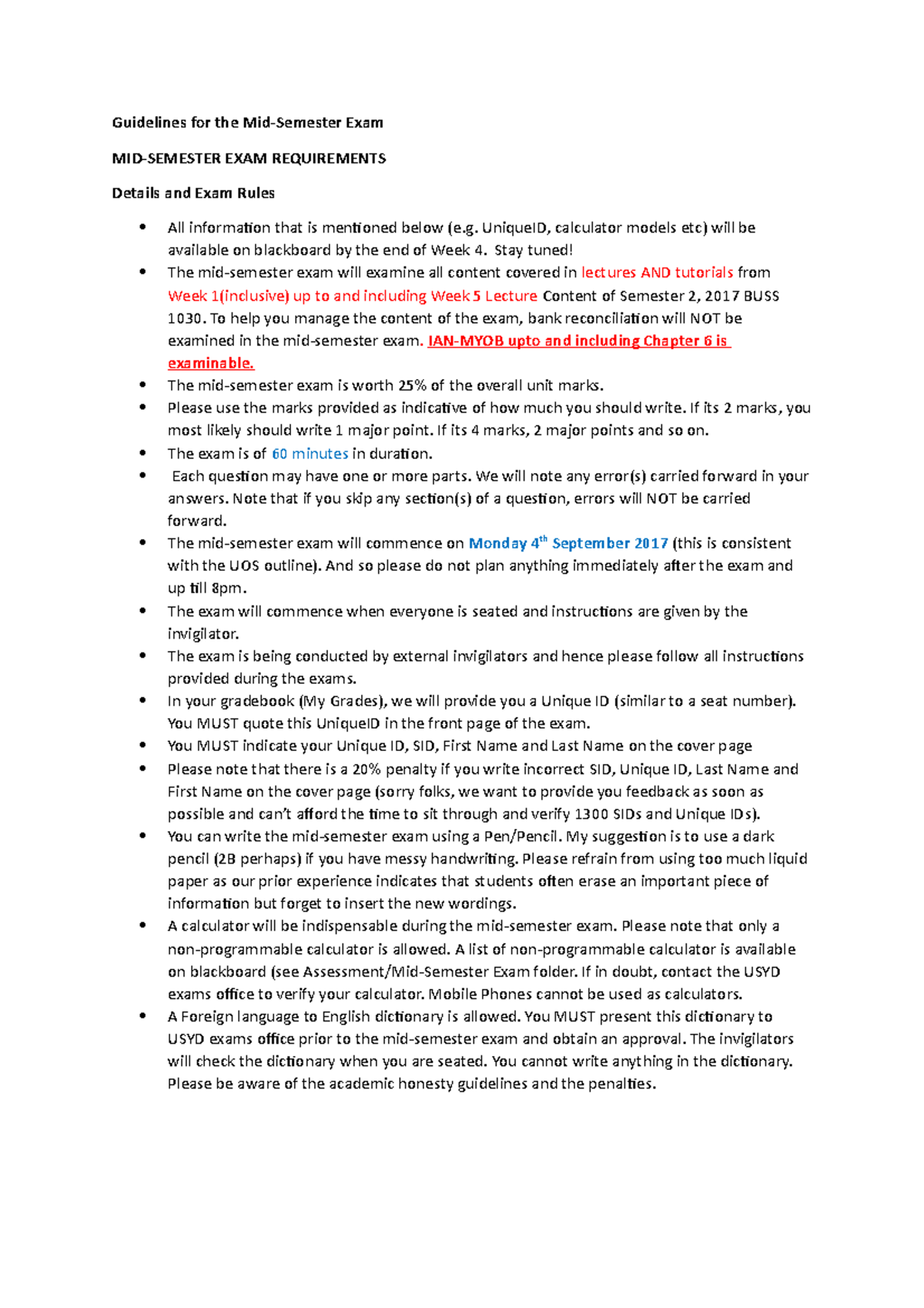 Guidelines for the Mid-Sem Exam S2 2017 - Guidelines for the Mid ...