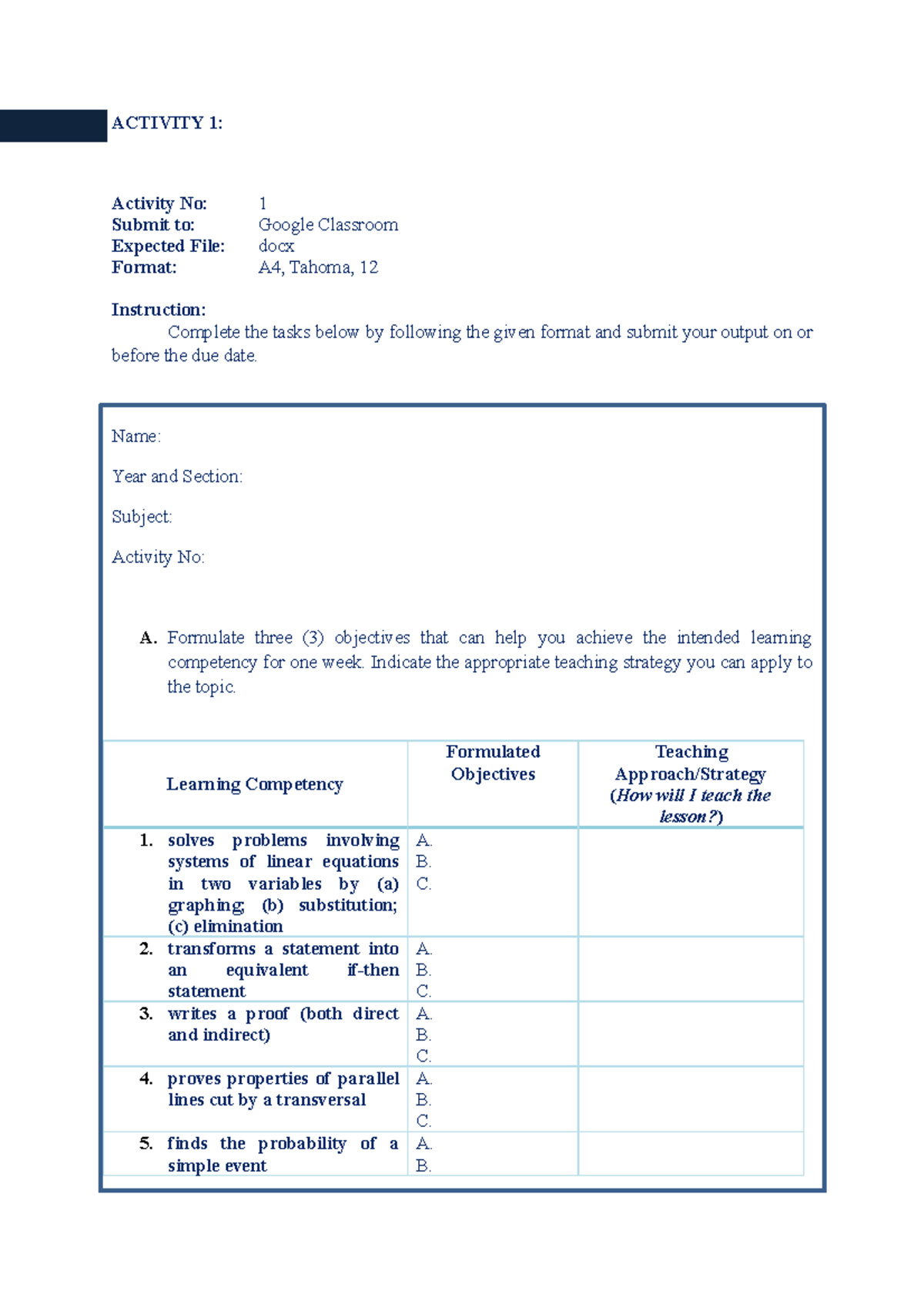 Math142 Act1 - God bless - ACTIVITY 1: Activity No: 1 Submit to: Google ...