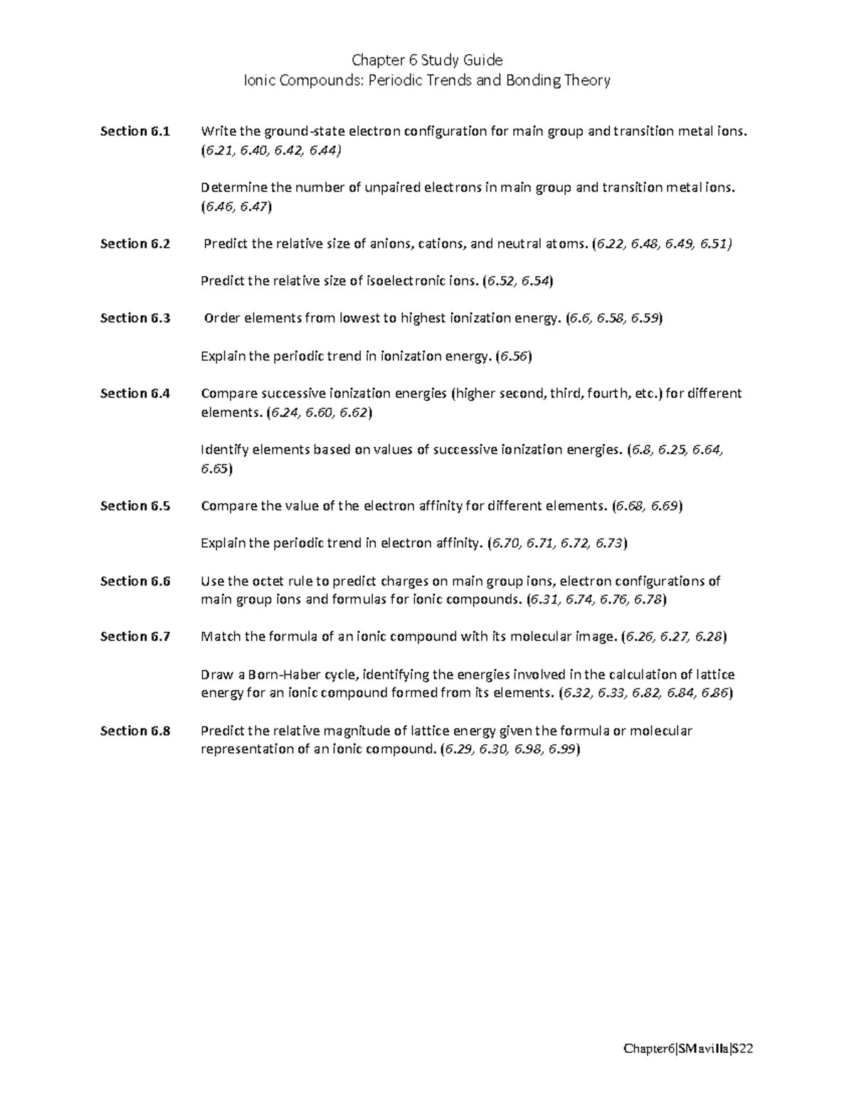 Chaper 6 Study Guide S22 - Chapter 6 Study Guide Ionic Compounds ...