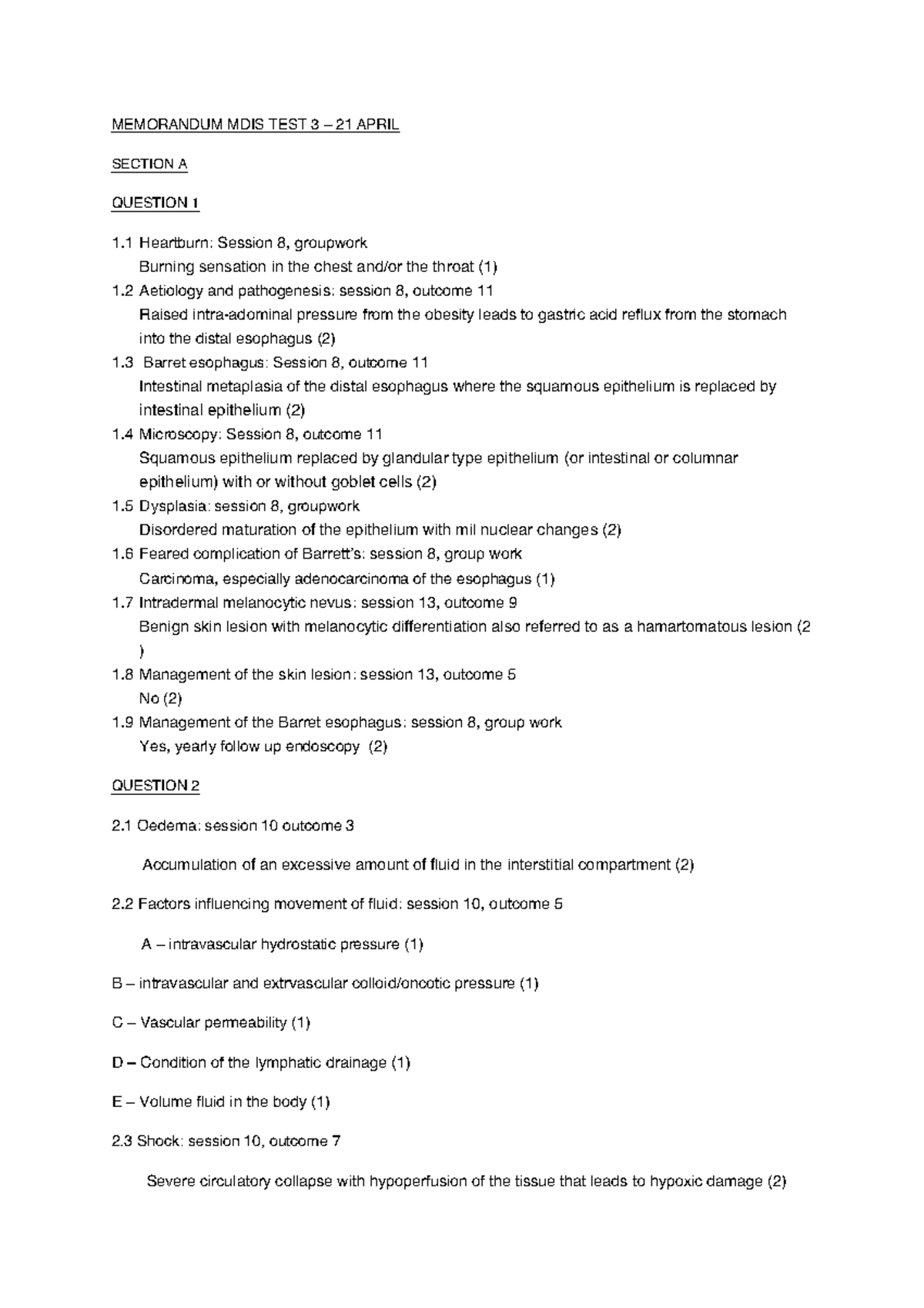 Test 3 2018 MDIS sick Memo - MEMORANDUM MDIS TEST 3 – 21 APRIL SECTION ...