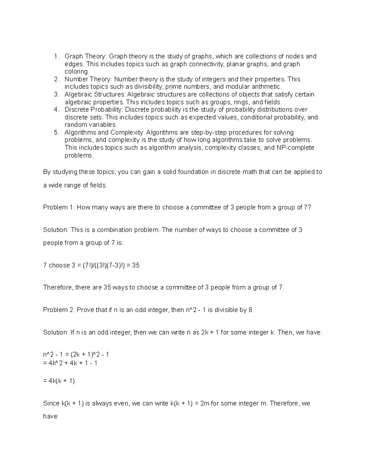 Discrete Math Topics and Problem Examples - Studocu