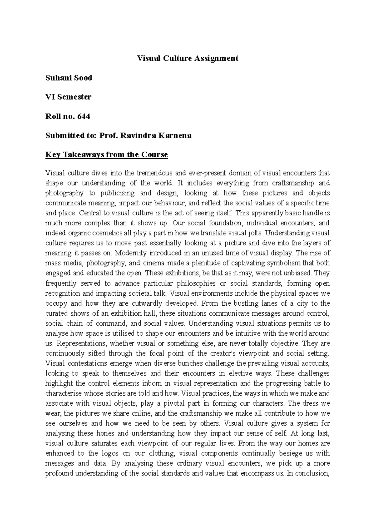 Visual Culture assignment - Visual Culture Assignment Suhani Sood VI ...