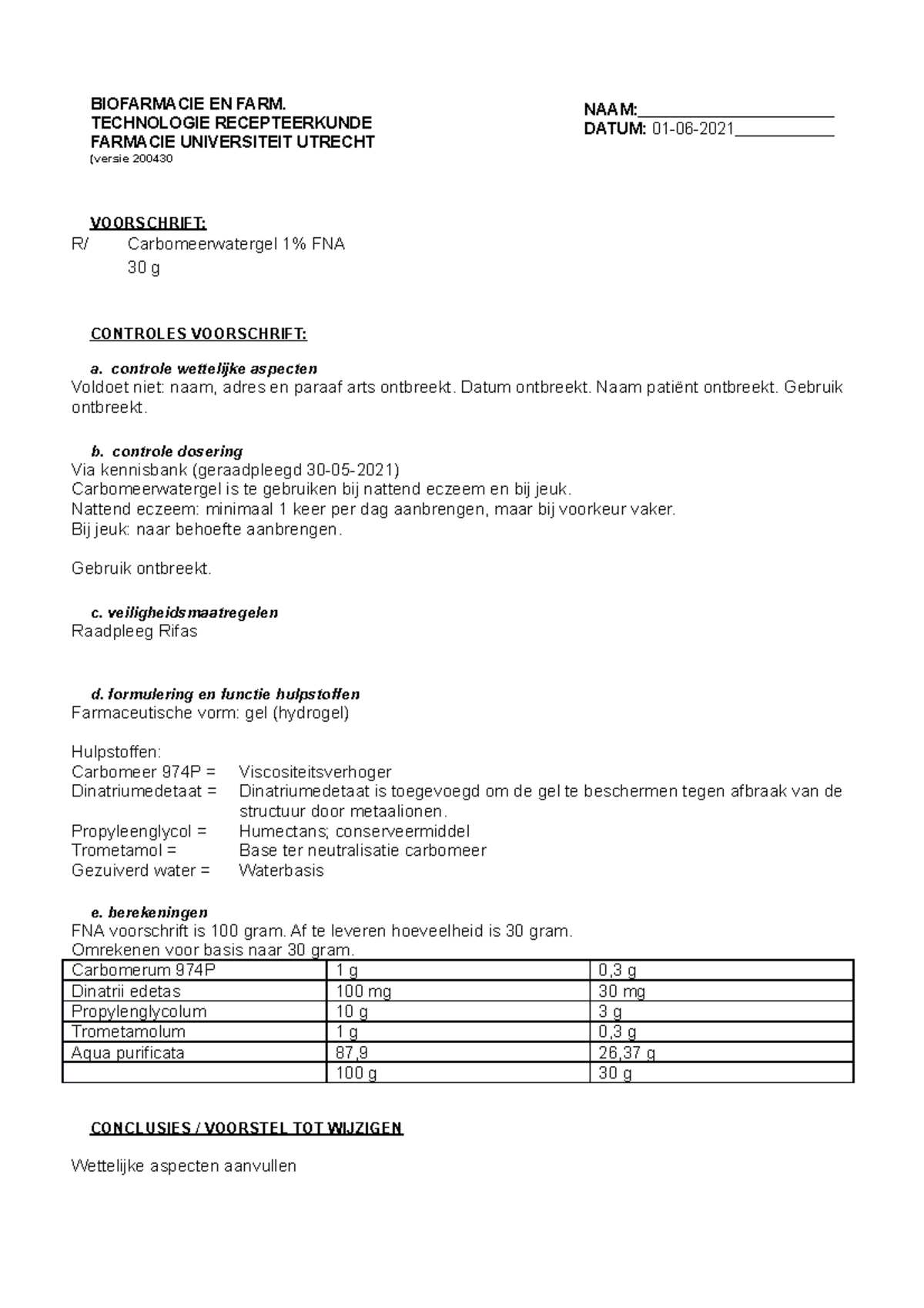 Cbv Carbomeerwatergel Biofarmacie En Farm Technologie Recepteerkunde