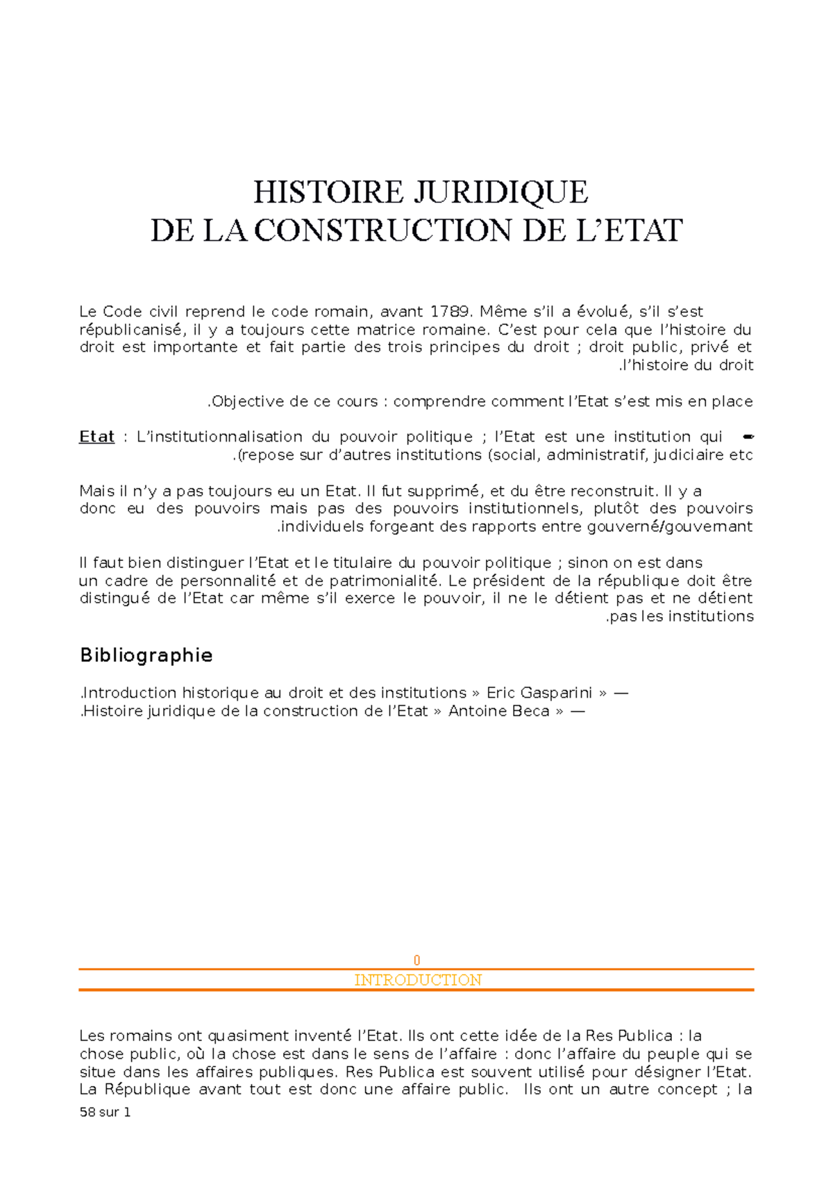 Cours Histoire juridique de la construction de l'Etat HISTOIRE JURIDIQUE DE LA CONSTRUCTION DE