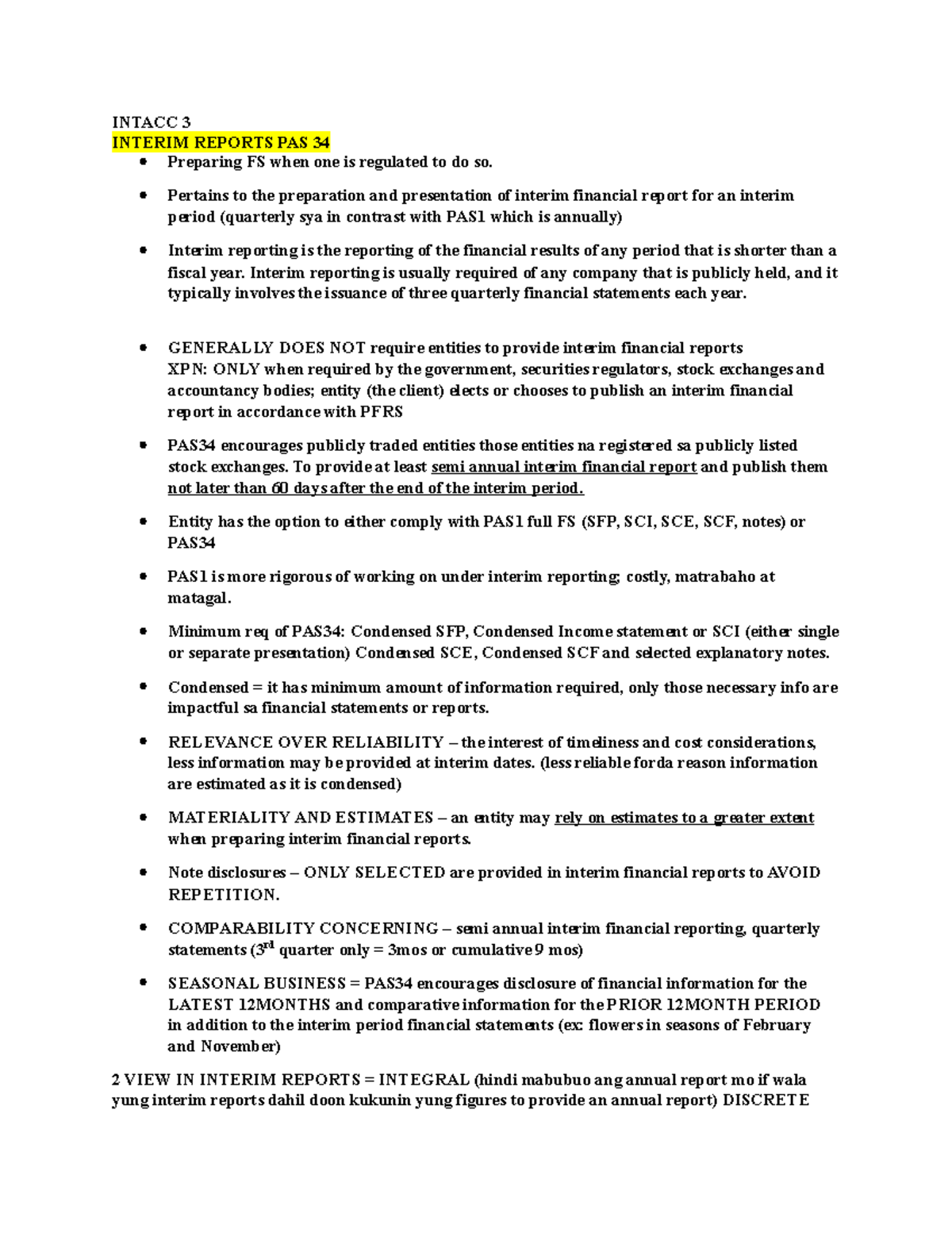 Intacc 3 notes - INTACC 3 INTERIM REPORTS PAS 34 Preparing FS when one ...