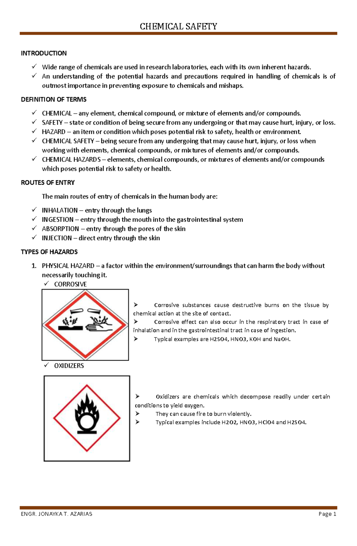 Chemical Safety - lecture notes from our subject chemistry for civil ...