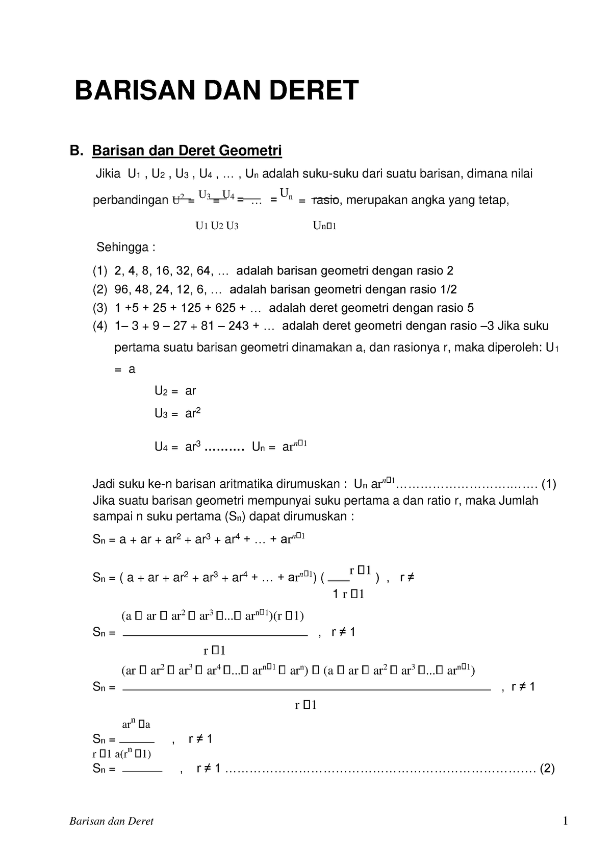 05-Barisan Dan Deret Geometri - BARISAN DAN DERET B. Barisan Dan Deret ...