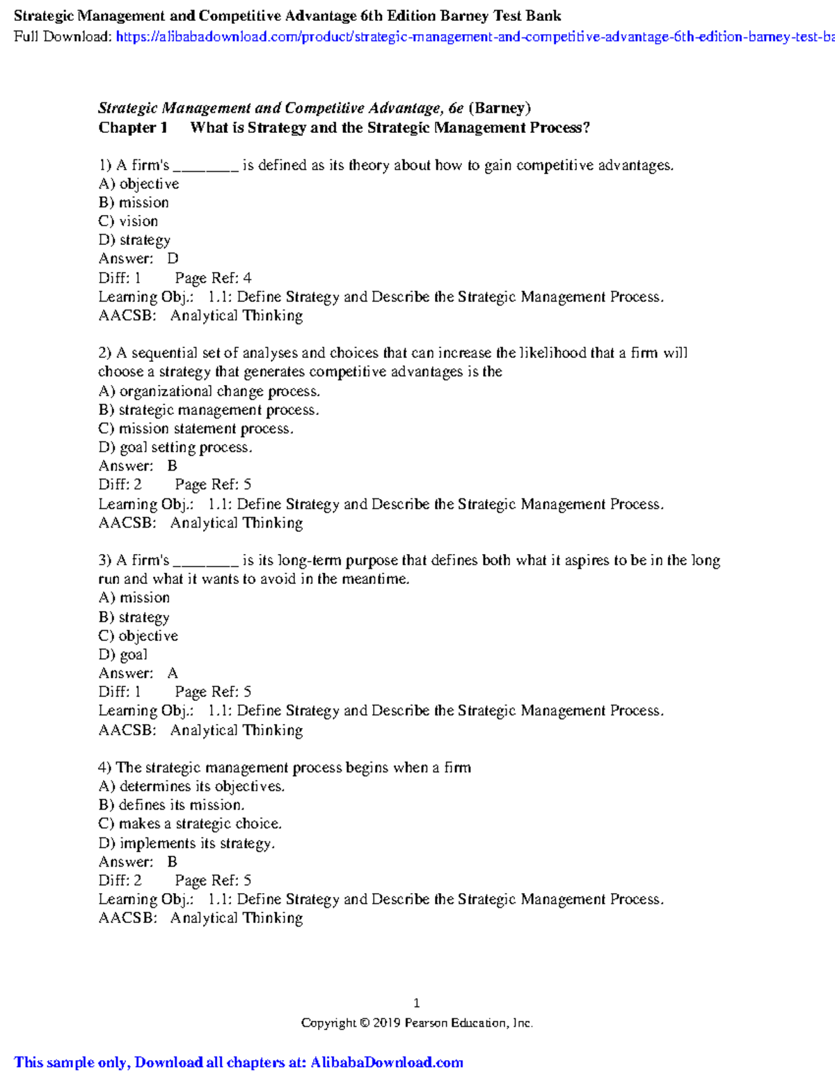 Strategic Management And Competitive Advantage 6th Edition Barney Test ...