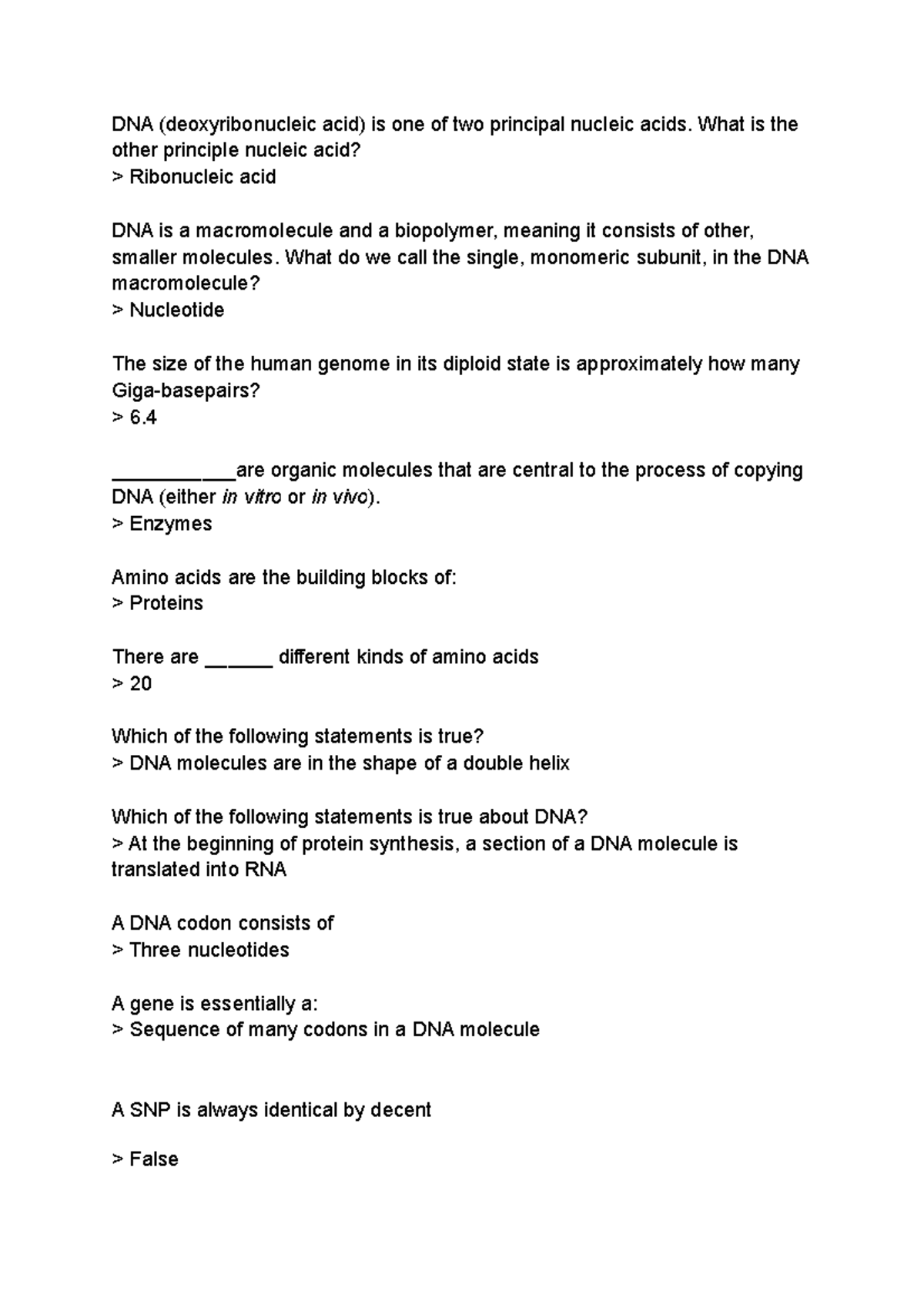 Practice Qs and As - DNA (deoxyribonucleic acid) is one of two ...