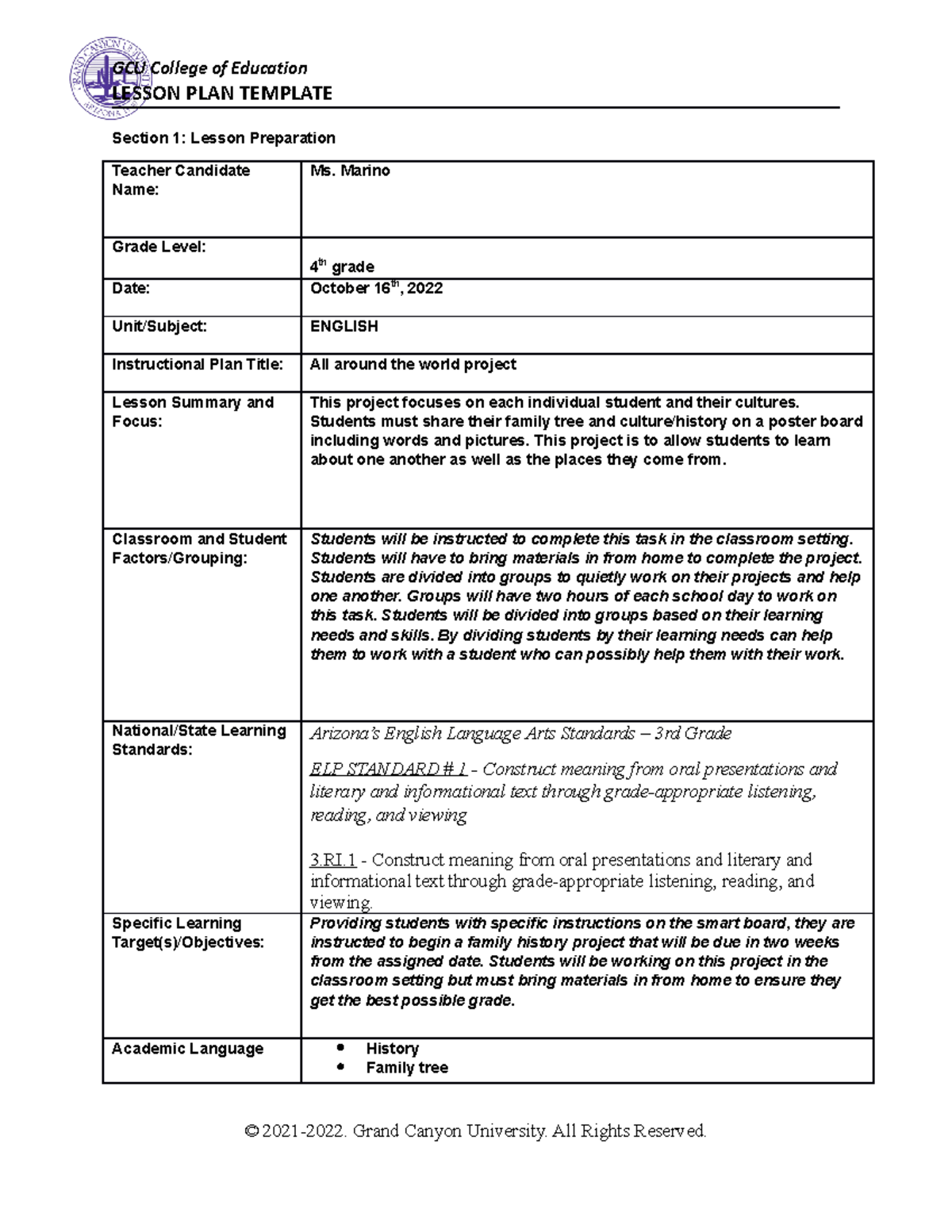 Esl440n week 7 lesson plan coe - LESSON PLAN TEMPLATE Section 1: Lesson ...