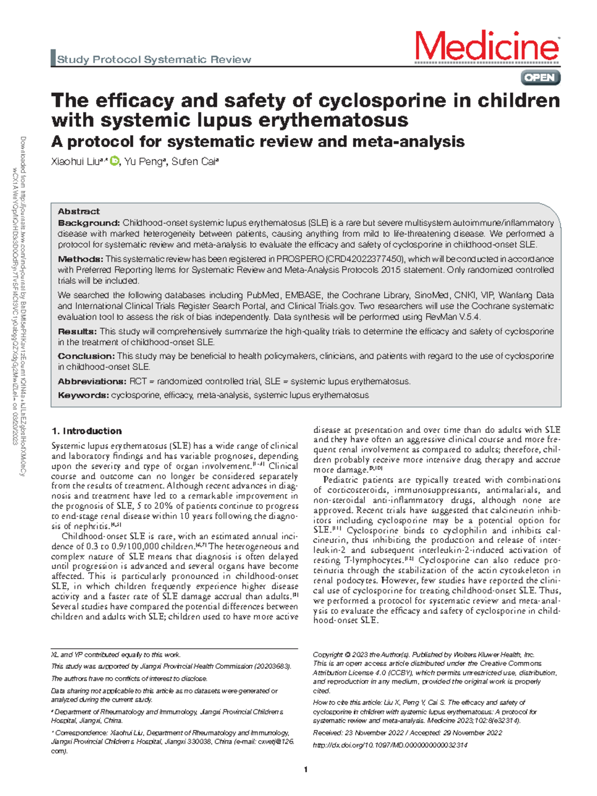 The Efficacy And Safety Of Cyclosporine In - Study Protocol Systematic ...