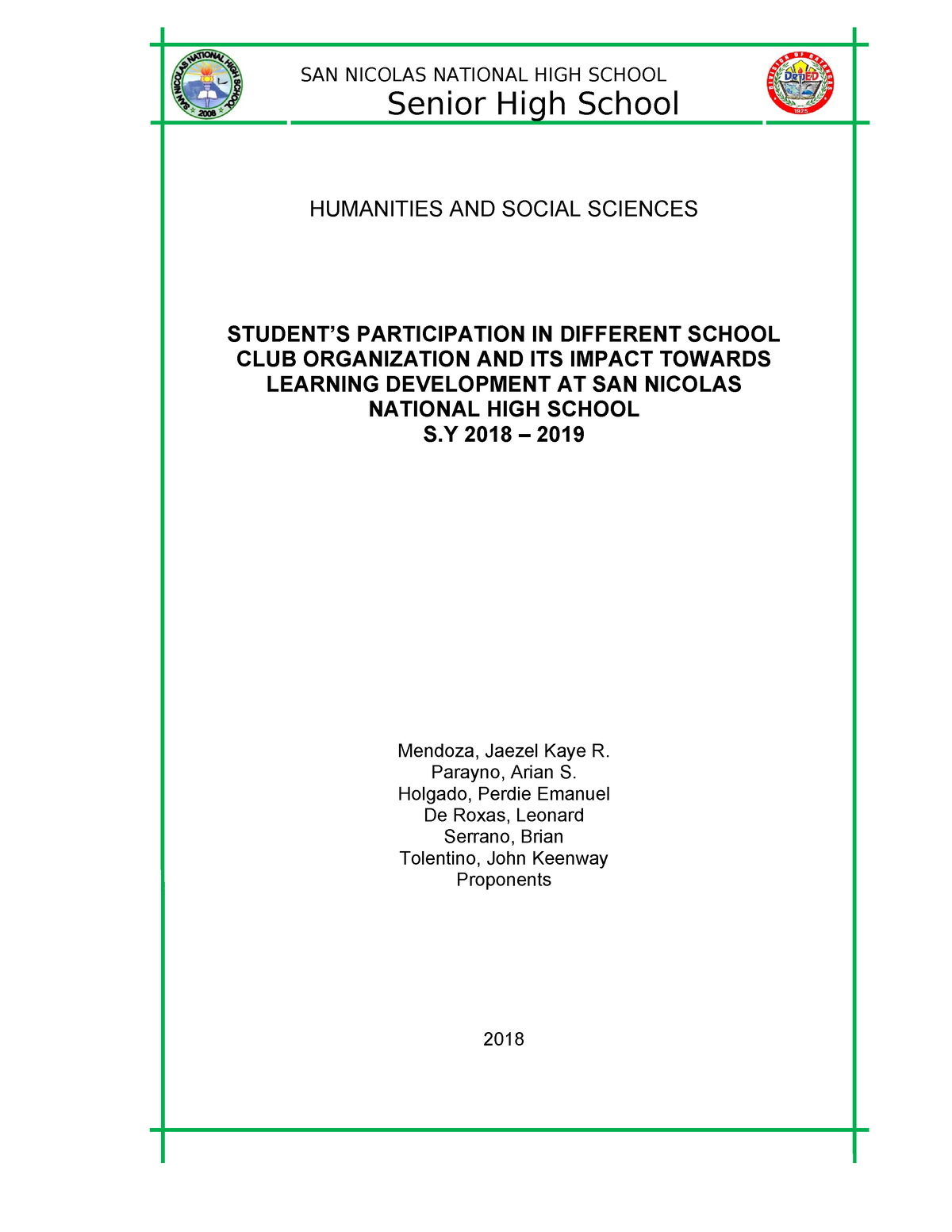 sample research study for senior high school