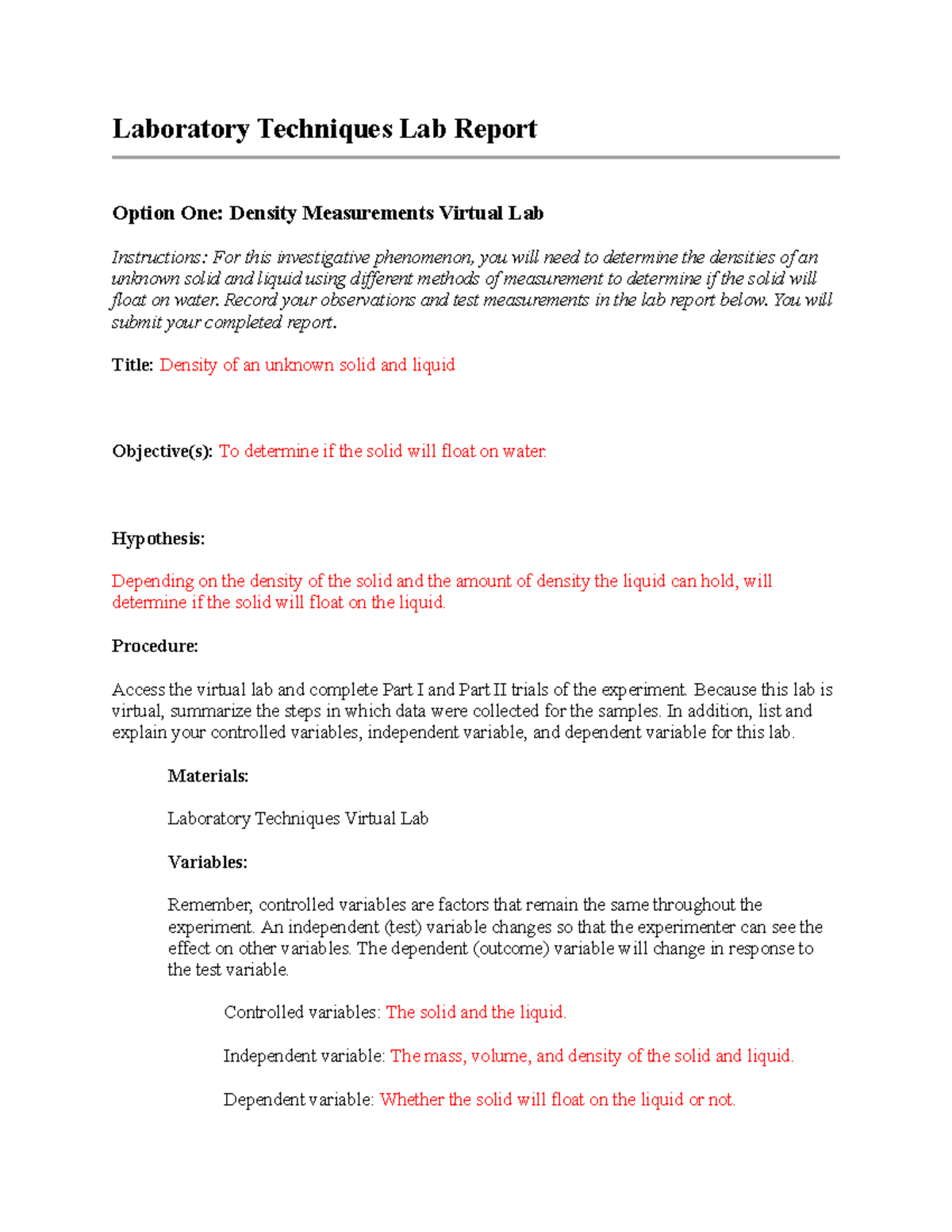 1.07 Laboratory Techniques - Laboratory Techniques Lab Report Option ...