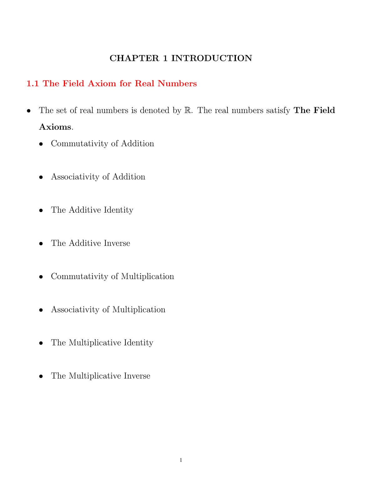 Chapter 1 Introduction - CHAPTER 1 INTRODUCTION 1 The Field Axiom For ...