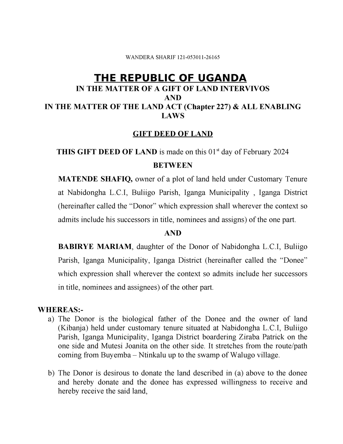 deed of assignment uganda