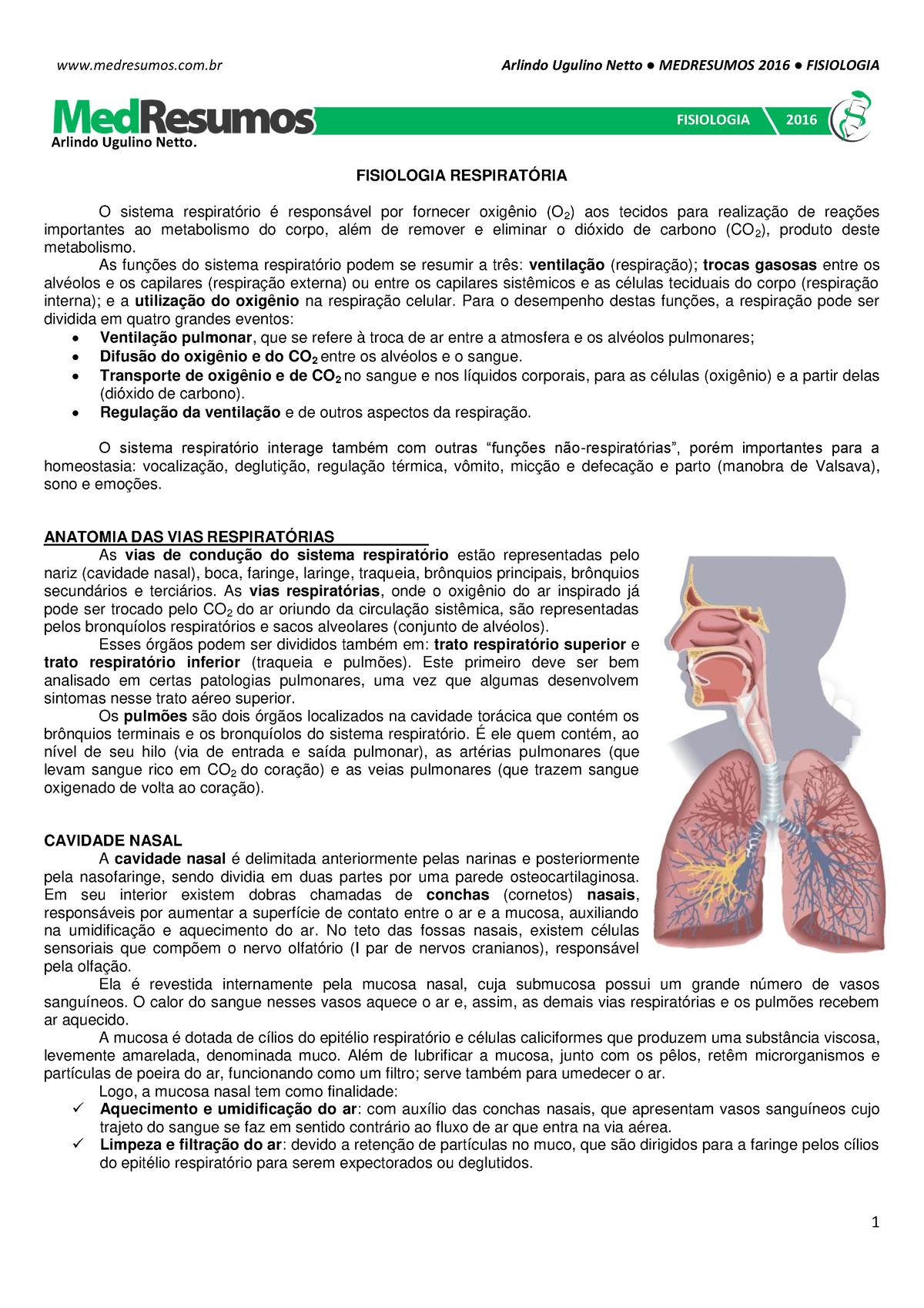 06 - Fisiologia Respiratória - FISIOLOGIA RESPIRATÓRIA O Sistema ...