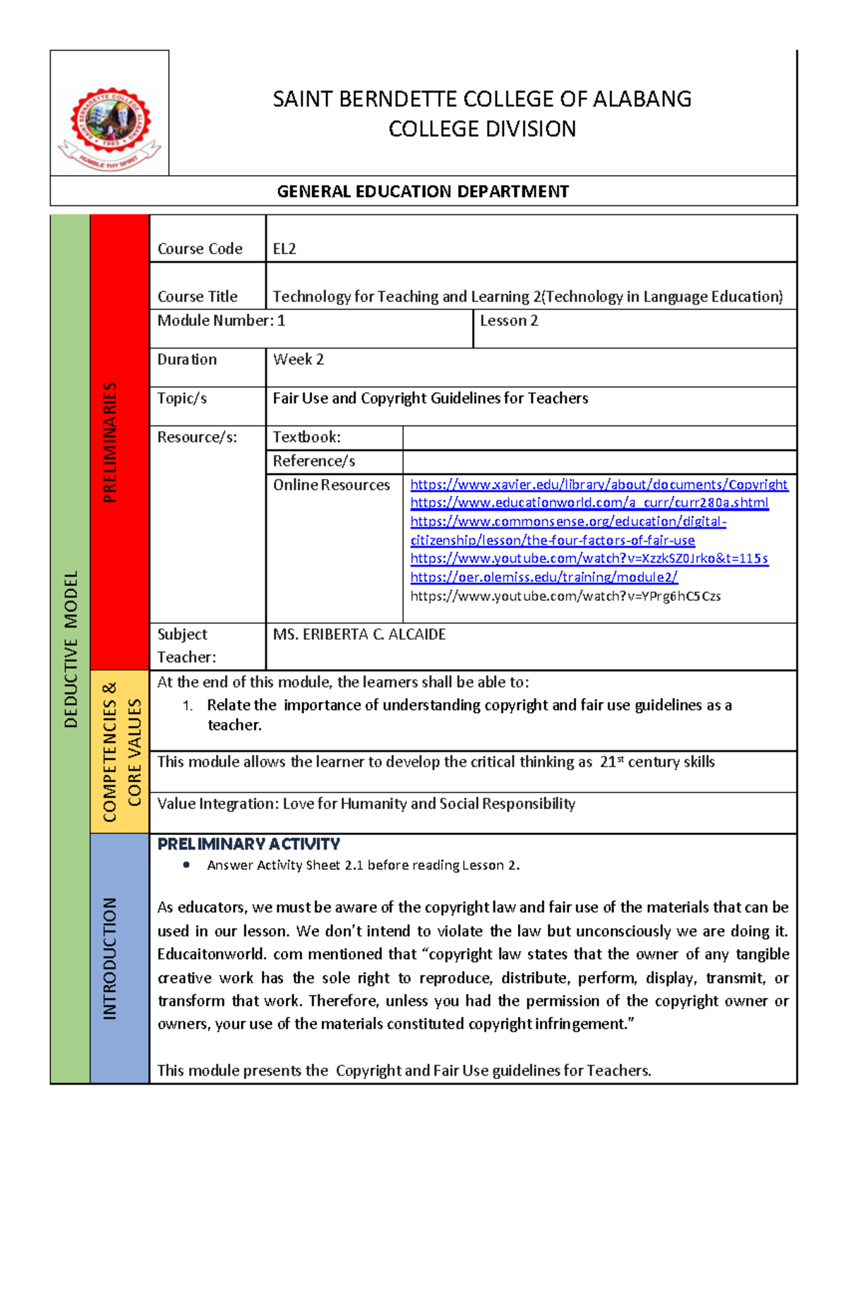 EL2-TTL2- Module-1- Lesson-2-Copyright And Fair Use Guidelines - SAINT ...