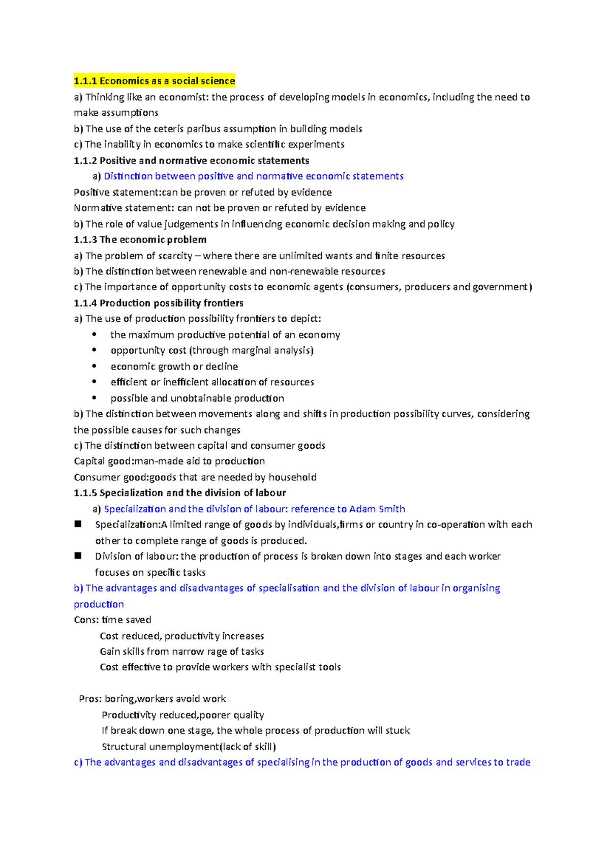 Theme 1 - a summary about mirco - 1.1 Economics as a social science a ...