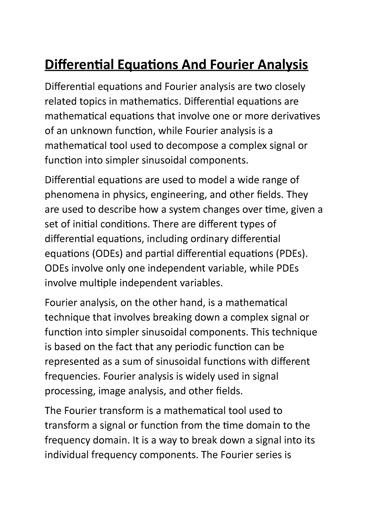 Differential Equations And Fourier Analysis - Differential Equations ...