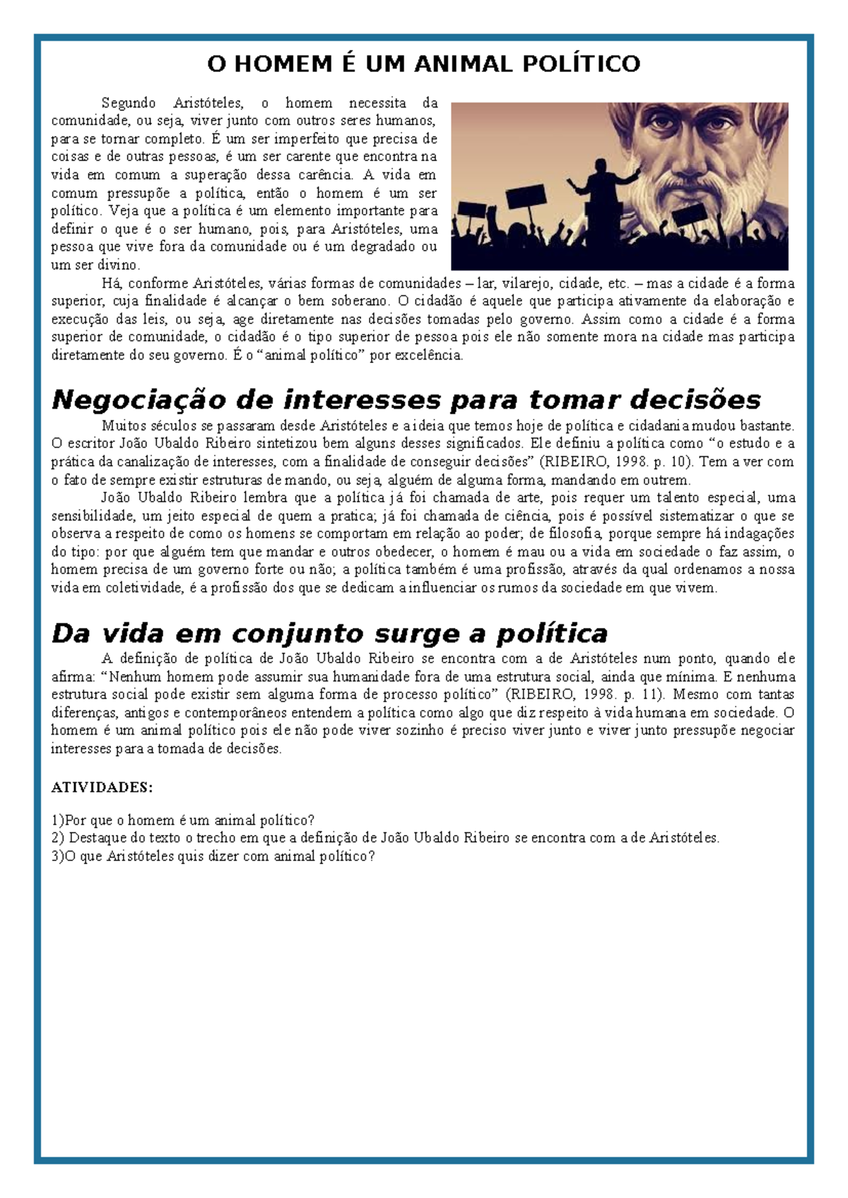 AULA 10 O Homem É UM Animal Político - O HOMEM É UM ANIMAL POLÍTICO ...