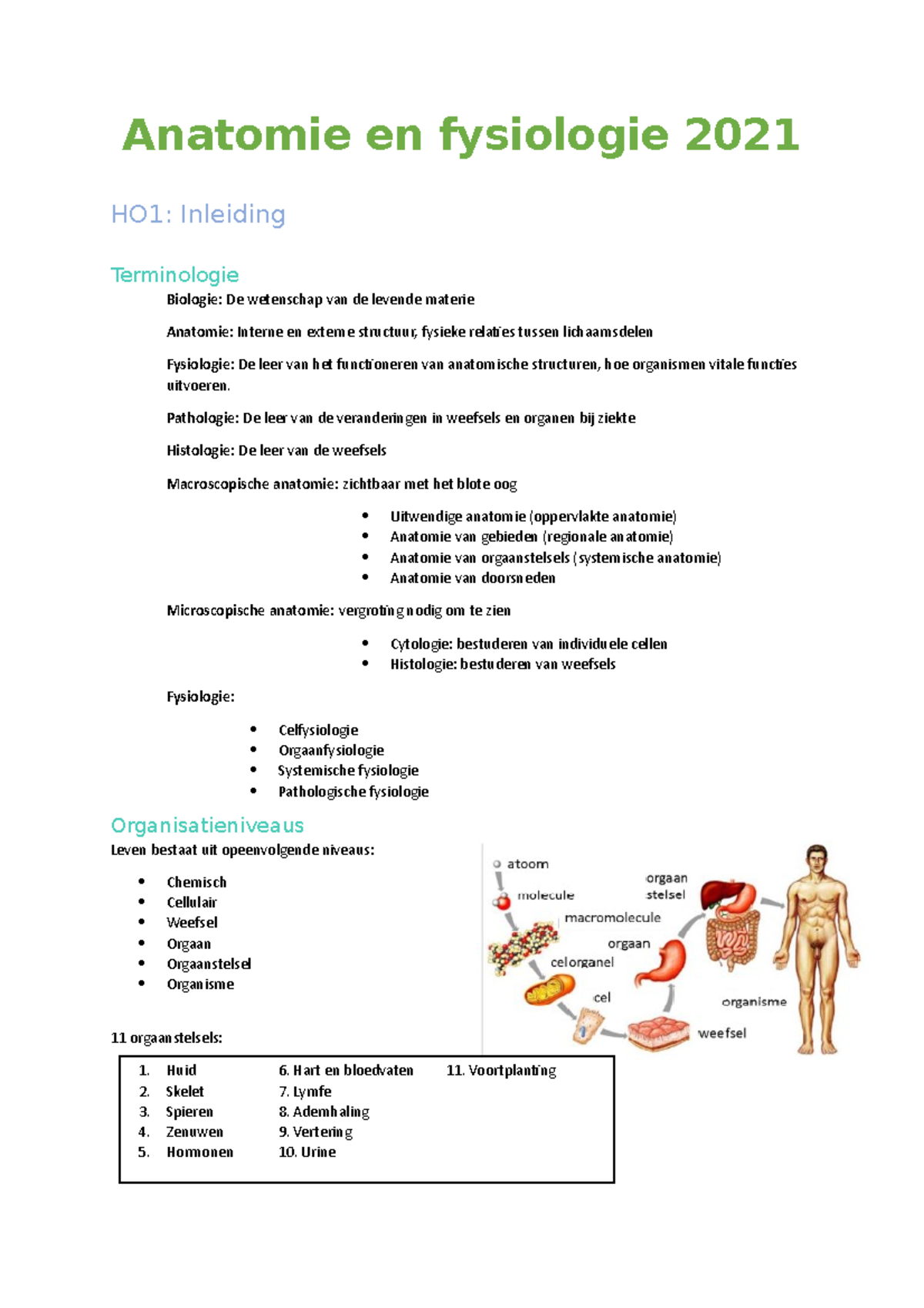 Anatomie En Fysiologie H1 Inleiding 2021-2022 - Anatomie En Fysiologie ...