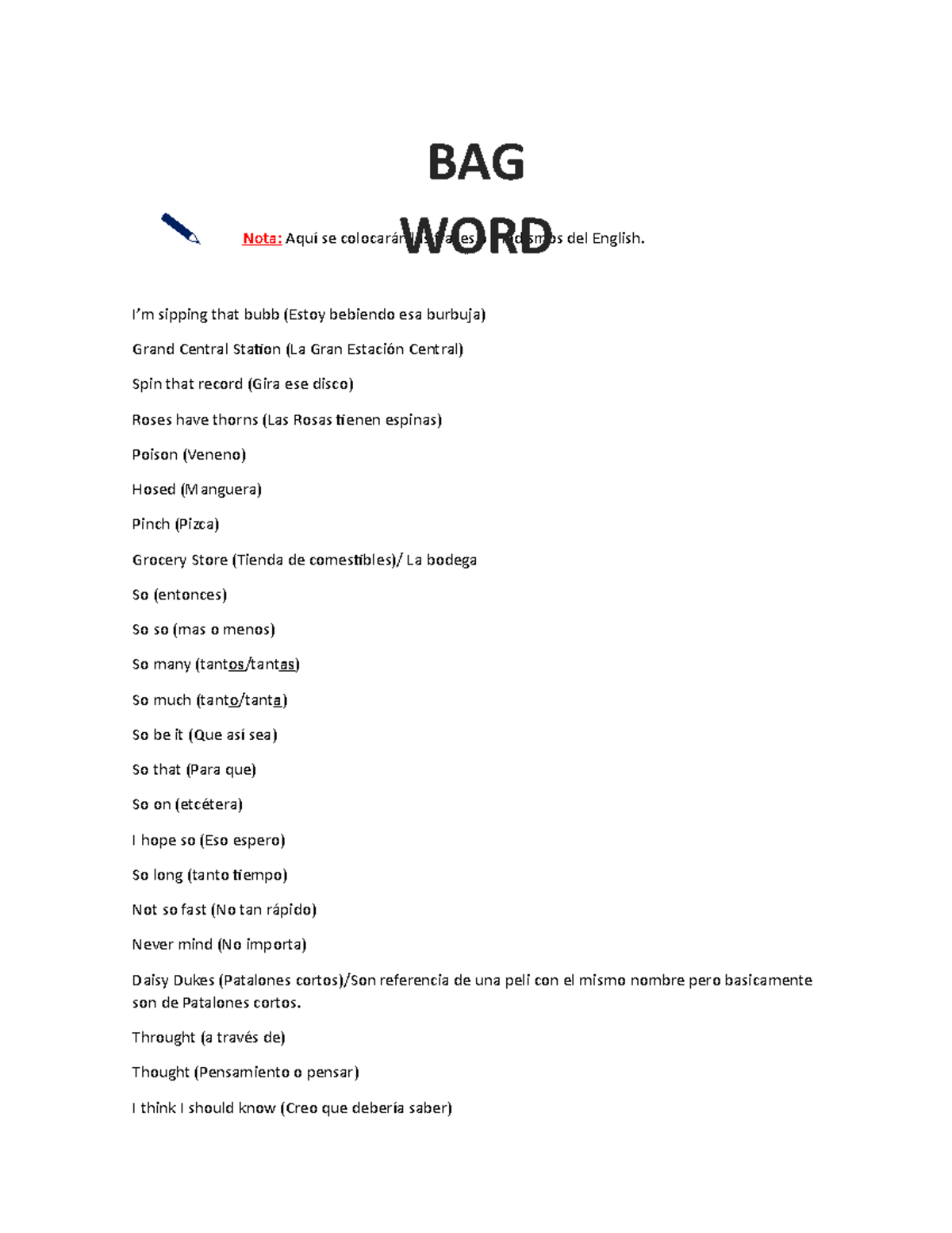 BAG WORD Aprende de la forma más rápida y fácil el idioma Universal