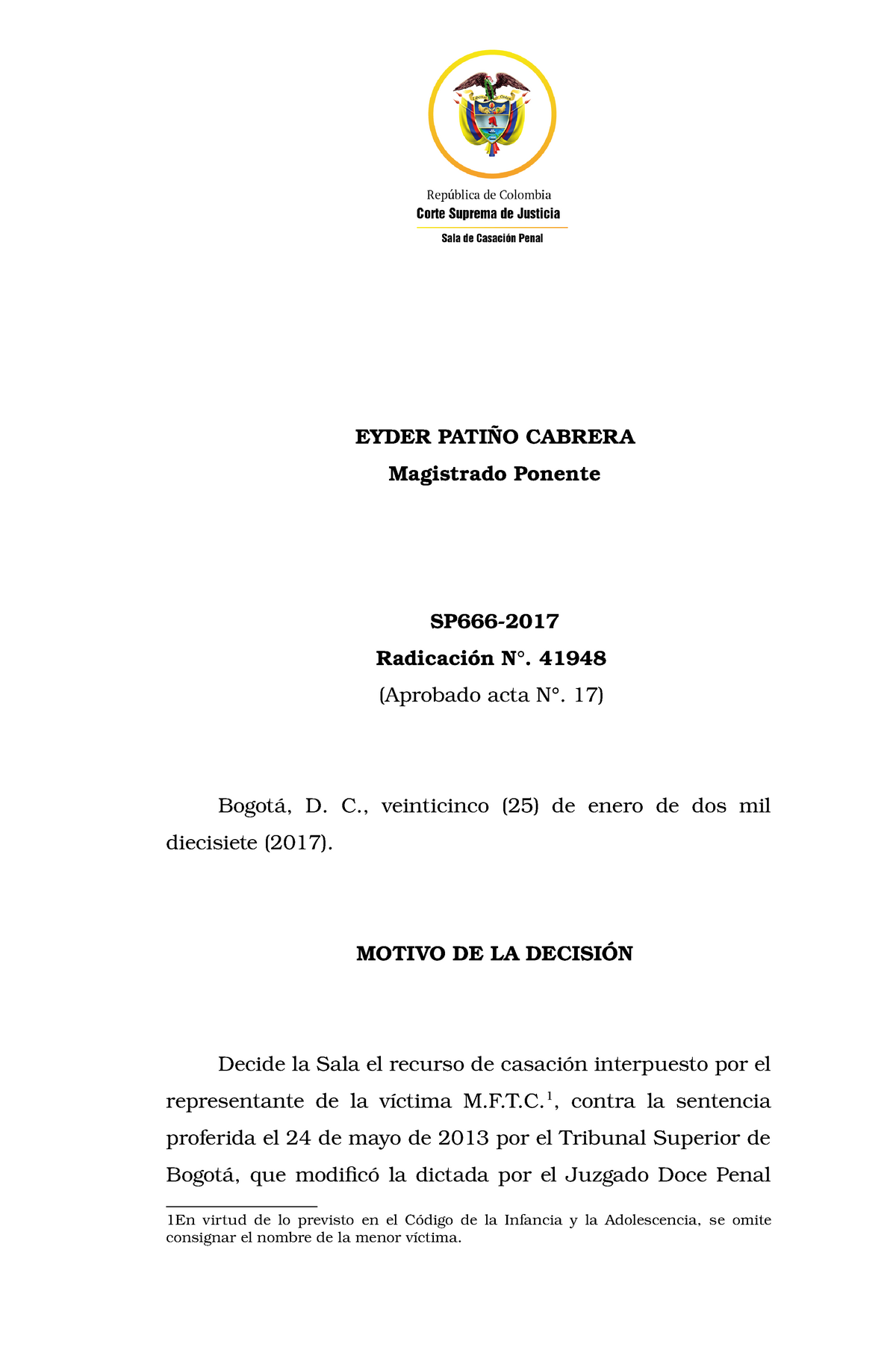 Sp666 17 Derecho Penal Eyder Pati Cabrera Magistrado Ponente Sp666 Studocu