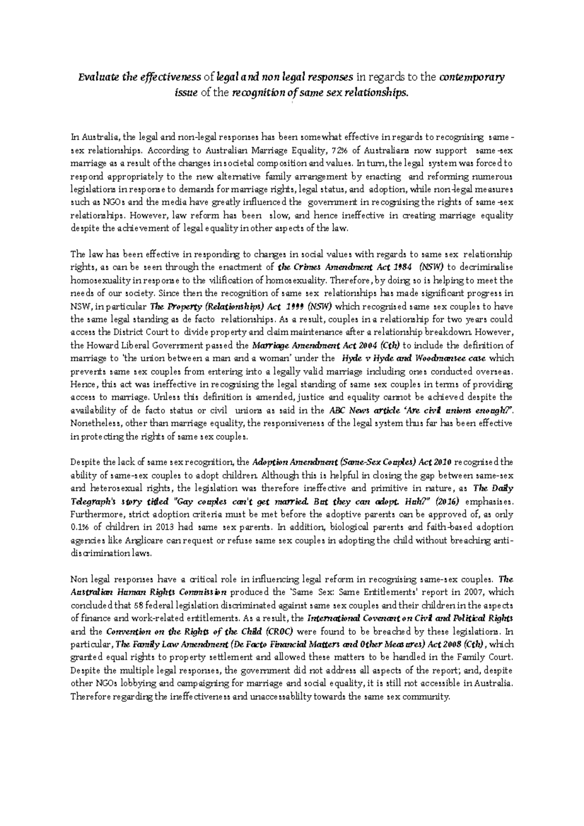 Evaluate the effectiveness of legal and non legal responses in regards ...