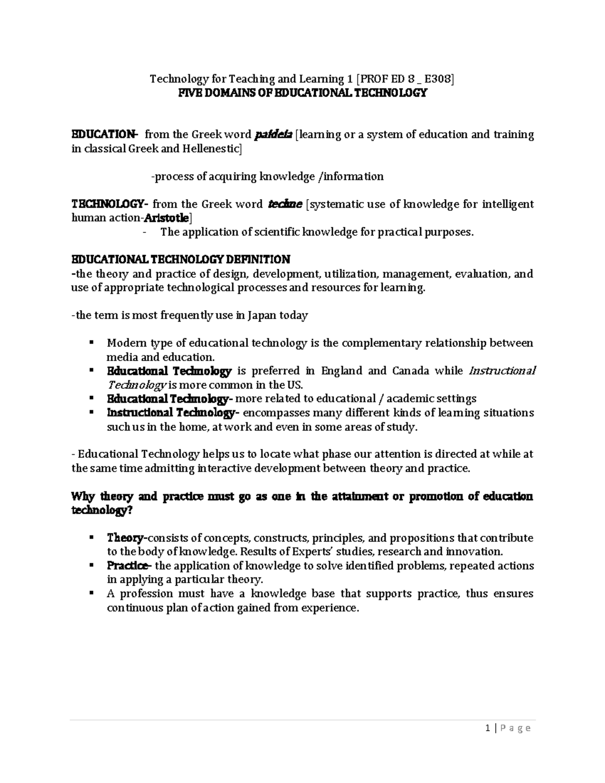 FIVE Domains OF Educational Technology Technology for Teaching and