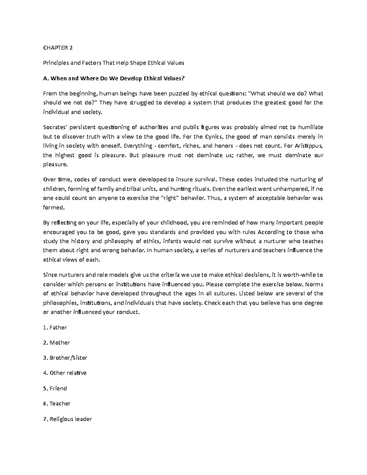 Chapter 2 Ethics - ACCTG - CHAPTER 2 Principles and Factors That Help ...