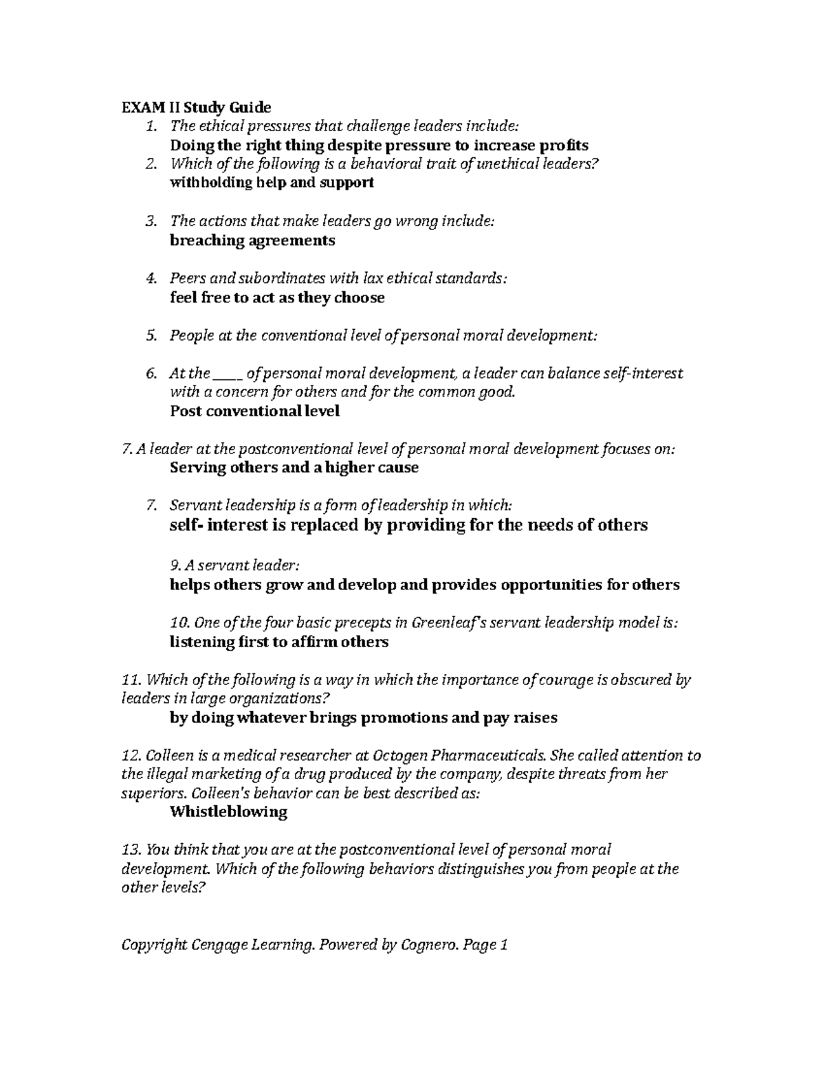 EXAM II Study Guide; Leadership ORG - EXAM II Study Guide 1. The ...
