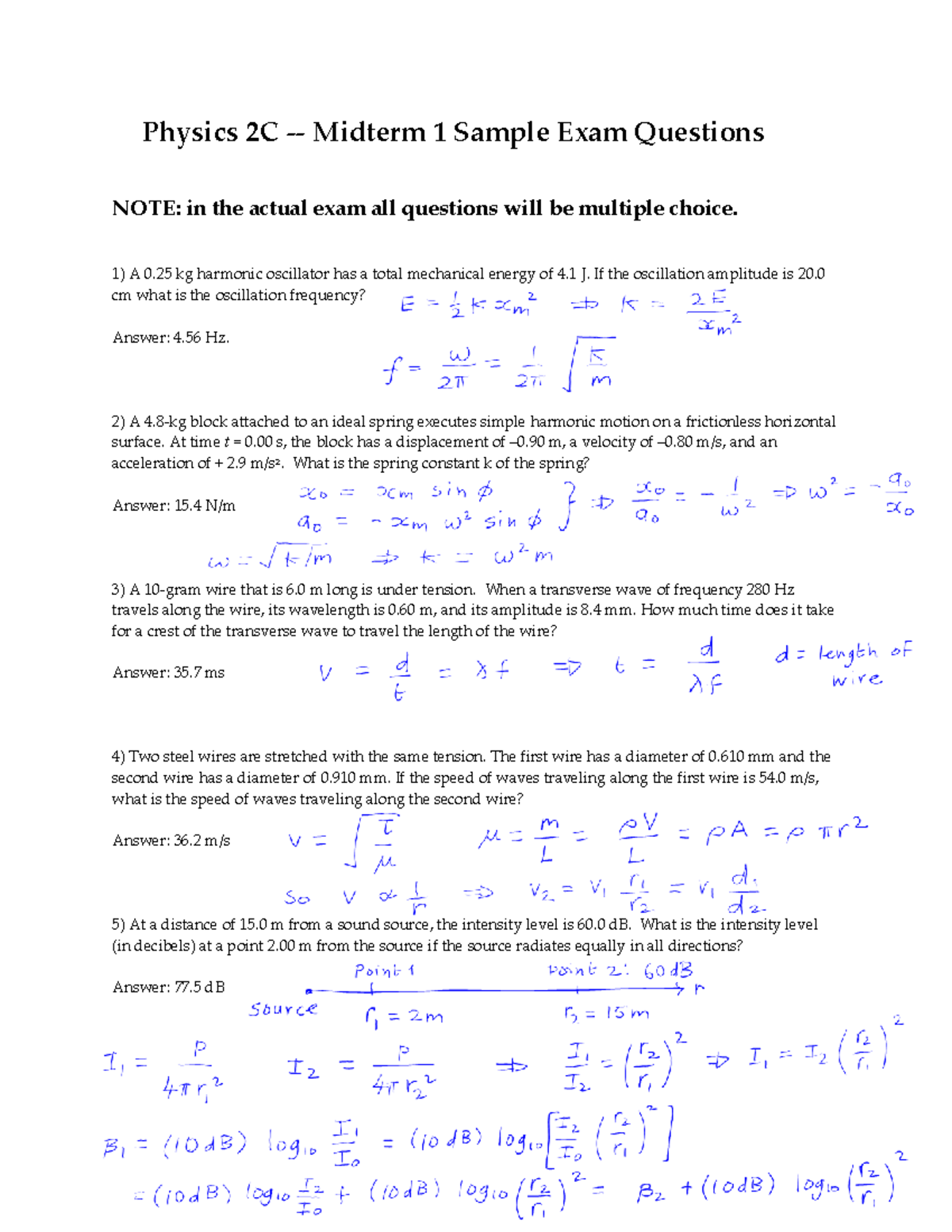 2C midterm 1 sample S22-Solutions - Physics 2C - Midterm 1 Sample Exam ...