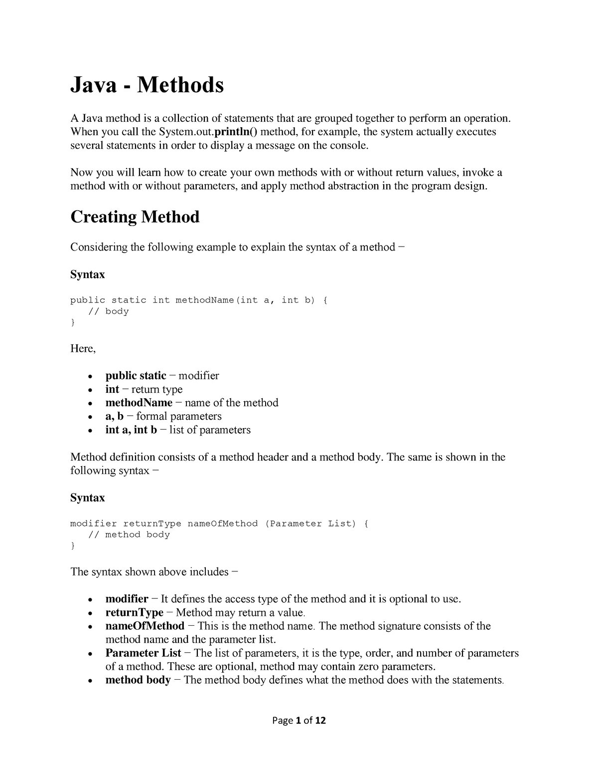 5-java-methods-lecture-notes-java-methods-a-java-method-is-a