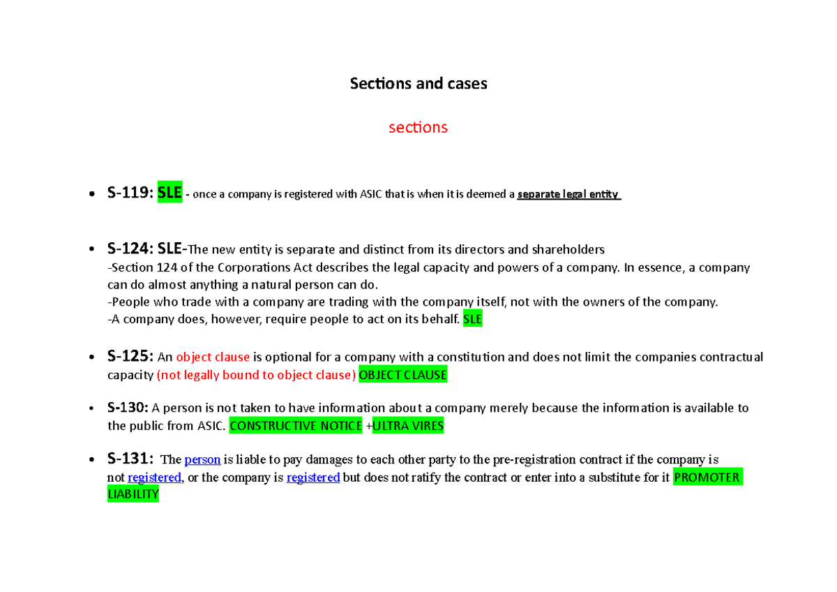 Sectionscases kjnjnkln Sections and cases sections S119 SLE