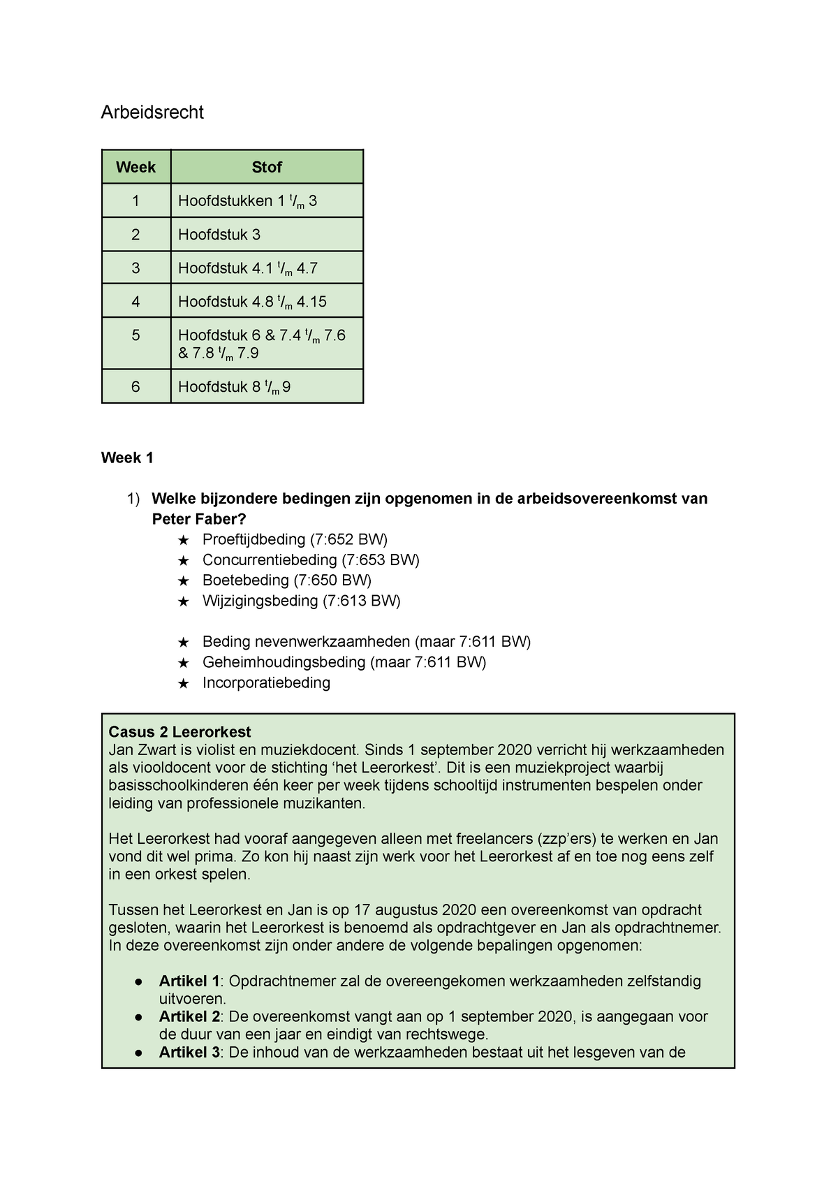 Arbeidsrecht - Arbeidsrecht Week Stof 1 Hoofdstukken 1 T/m 3 2 ...