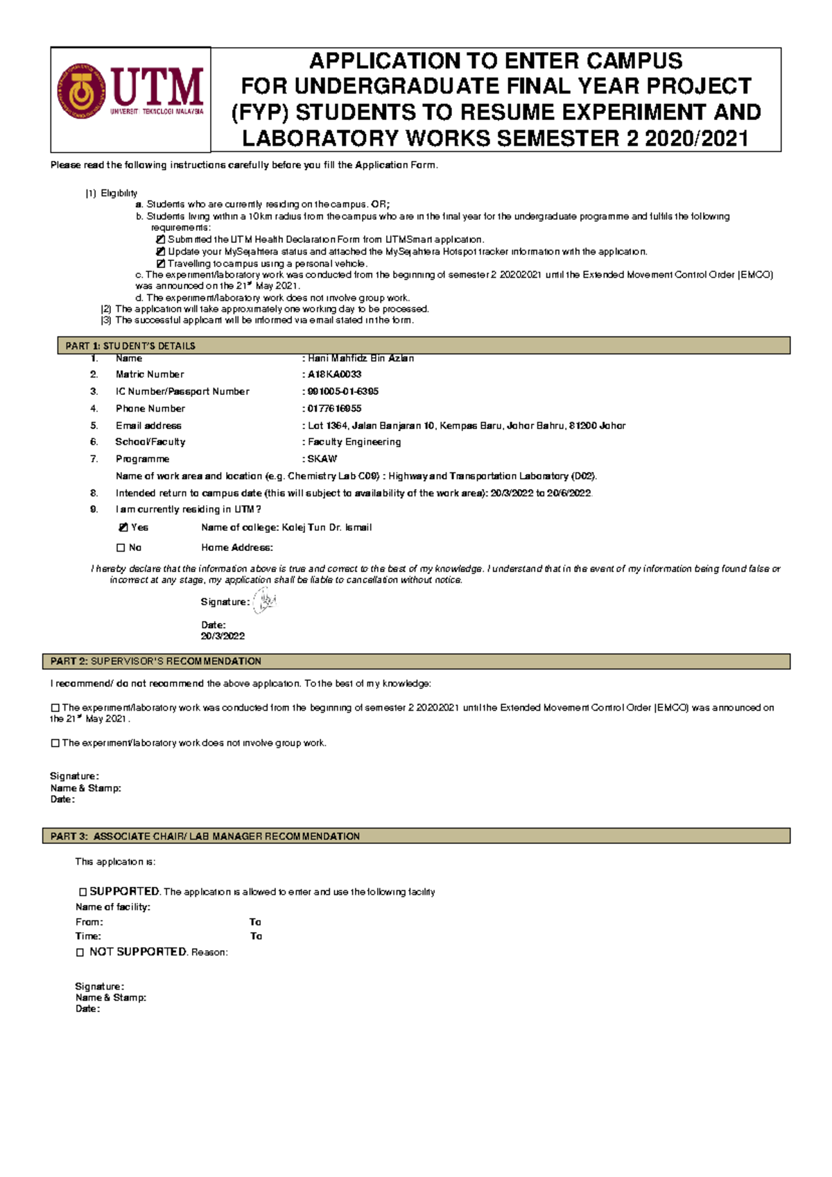 Undergraduate Lab form - civil engineering - UTM - Studocu