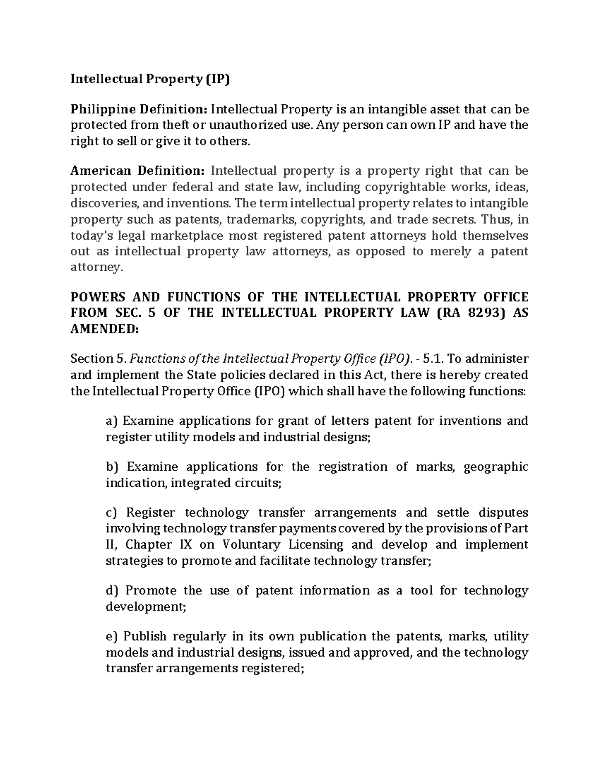 Pdfcoffee - LECTURE NOTES ON RBFT 1. INTELLECTUAL PROPERTY FOR LAW ...