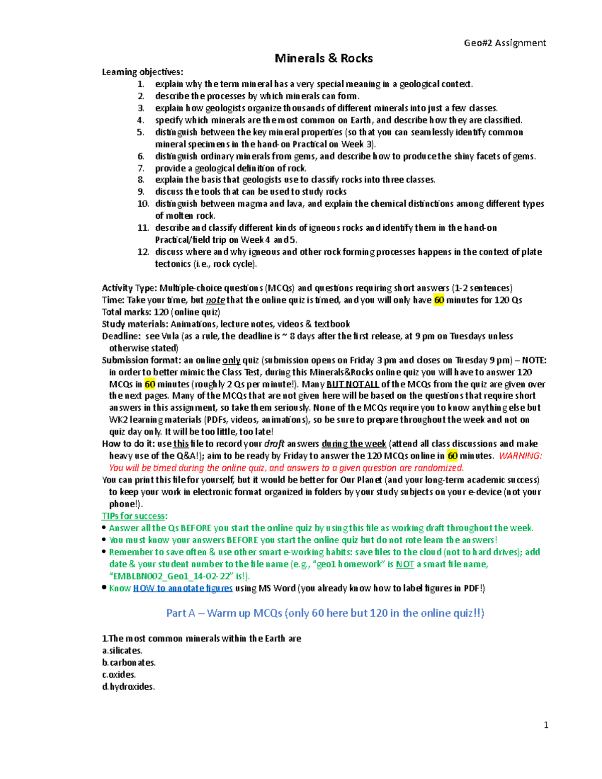 GEO2 Minerals Rocks 2022 redone due2protest - Minerals & Rocks Learning ...