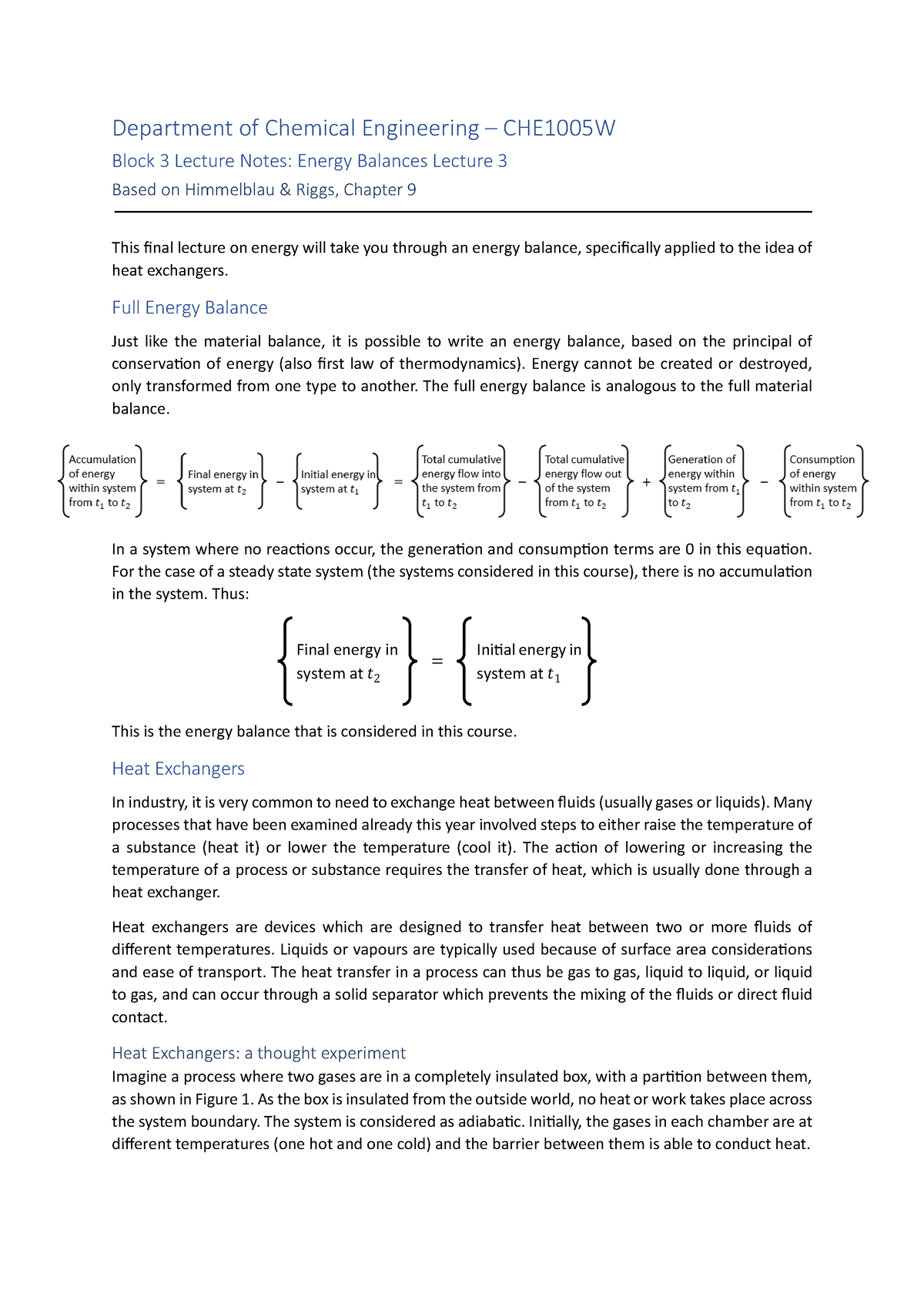 NB Lecture 3 - Department Of Chemical Engineering – CHE1005W Block 3 ...