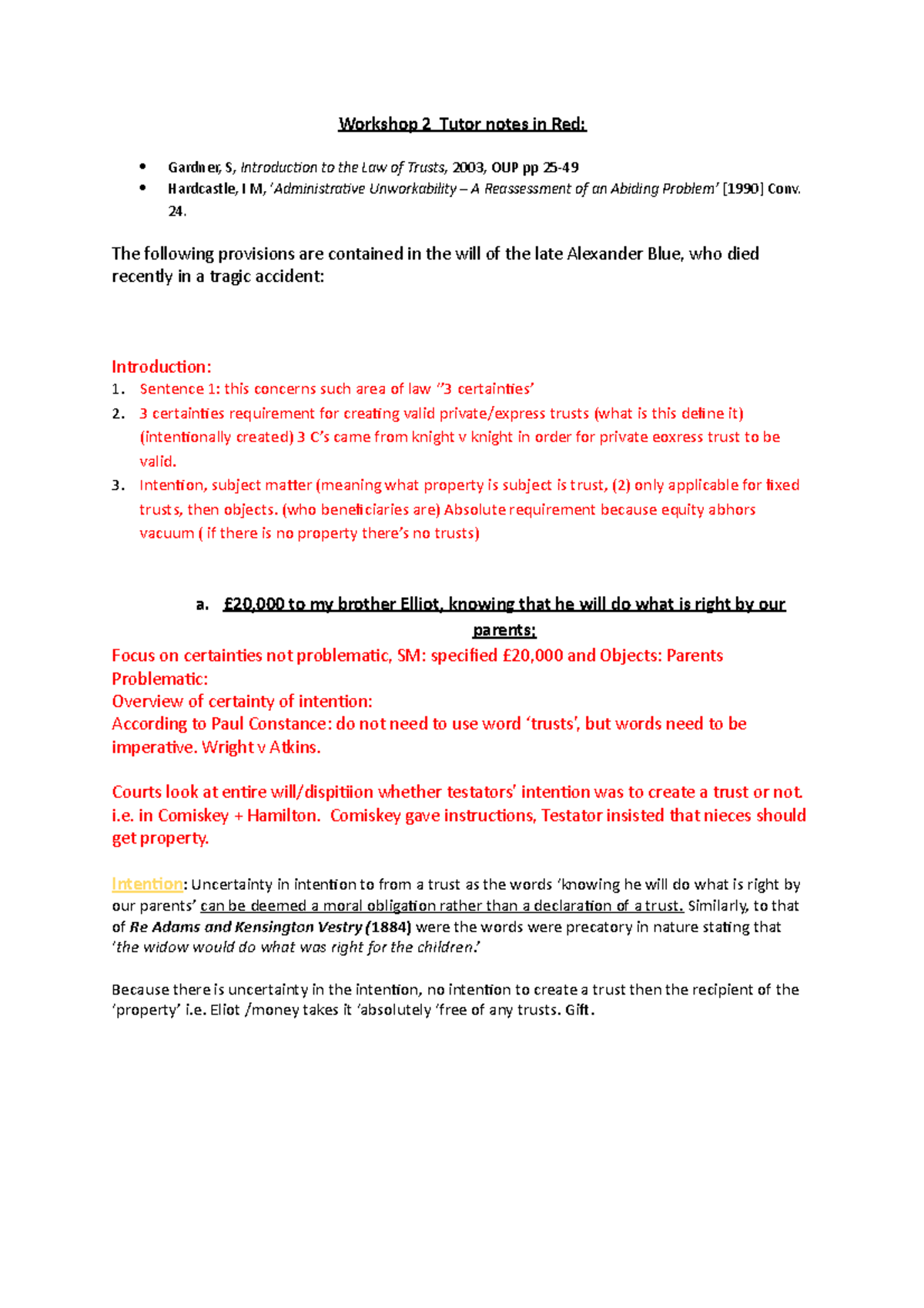 Workshop 2: Equity and Trust - Certainties - 456Z0016 - MMU - Studocu