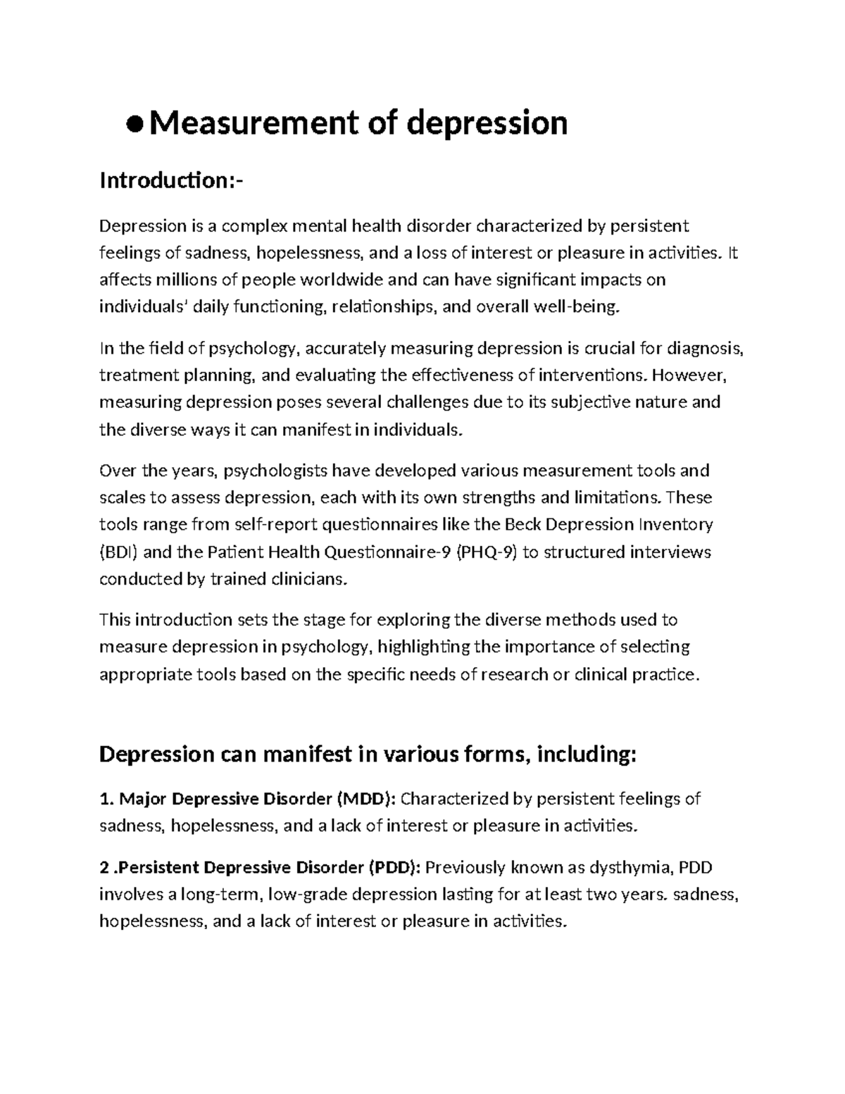Measurement of depression - Measurement of depression Introduction ...