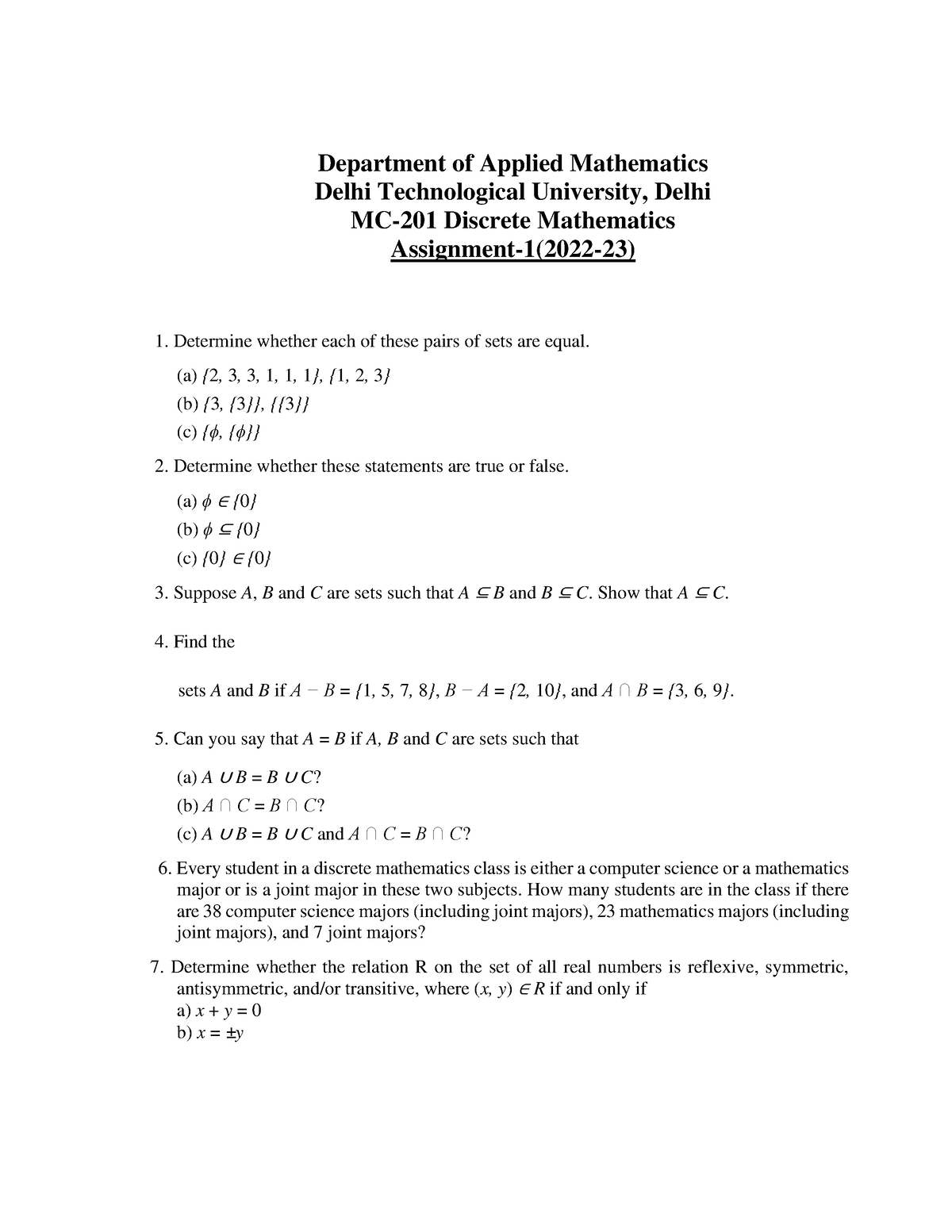 discrete mathematics assignment 1