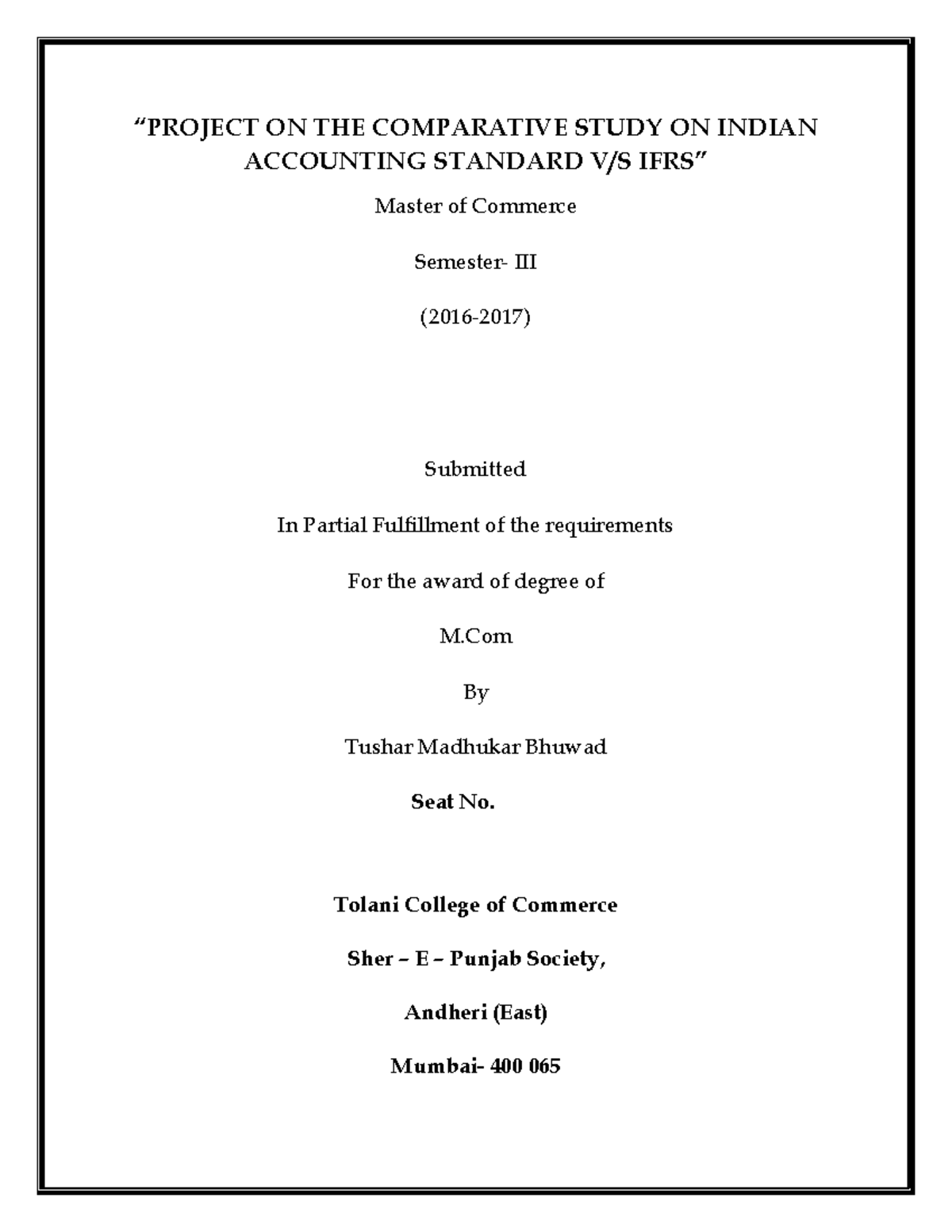 Project ON THE Comparative Study ON IND-converted
