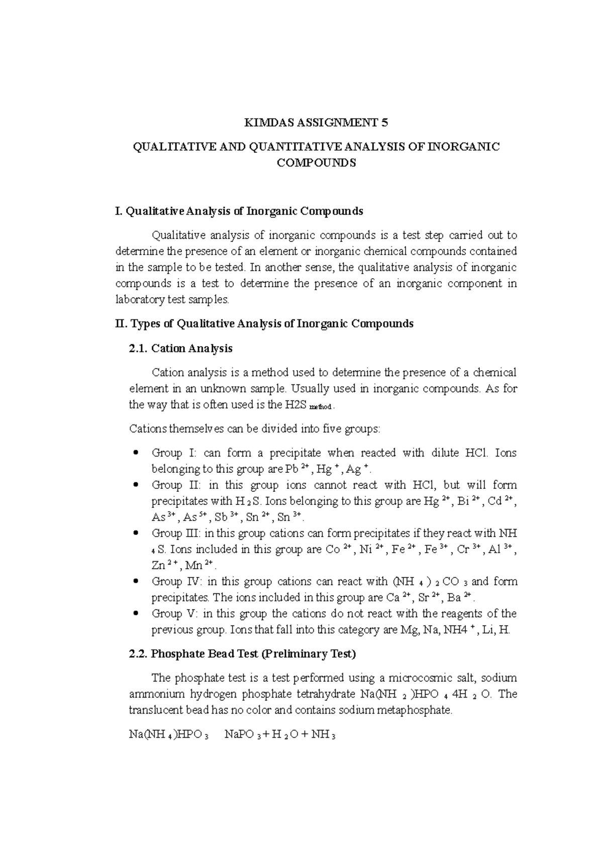 Acidbase titrations involve KIMDAS ASSIGNMENT 5 QUALITATIVE AND