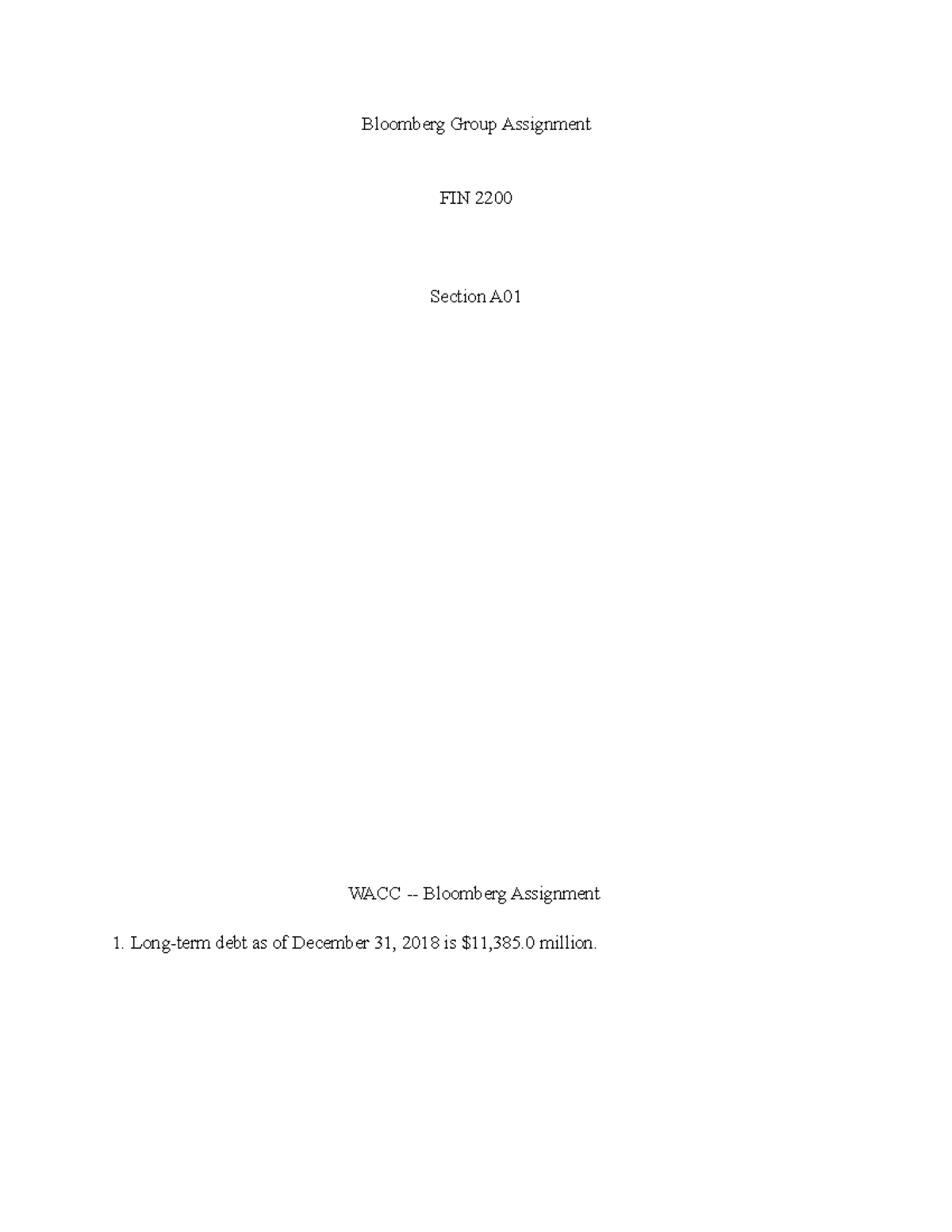Bloomberg Group Assignment - Ask Yield to Maturity, as of December 31st ...