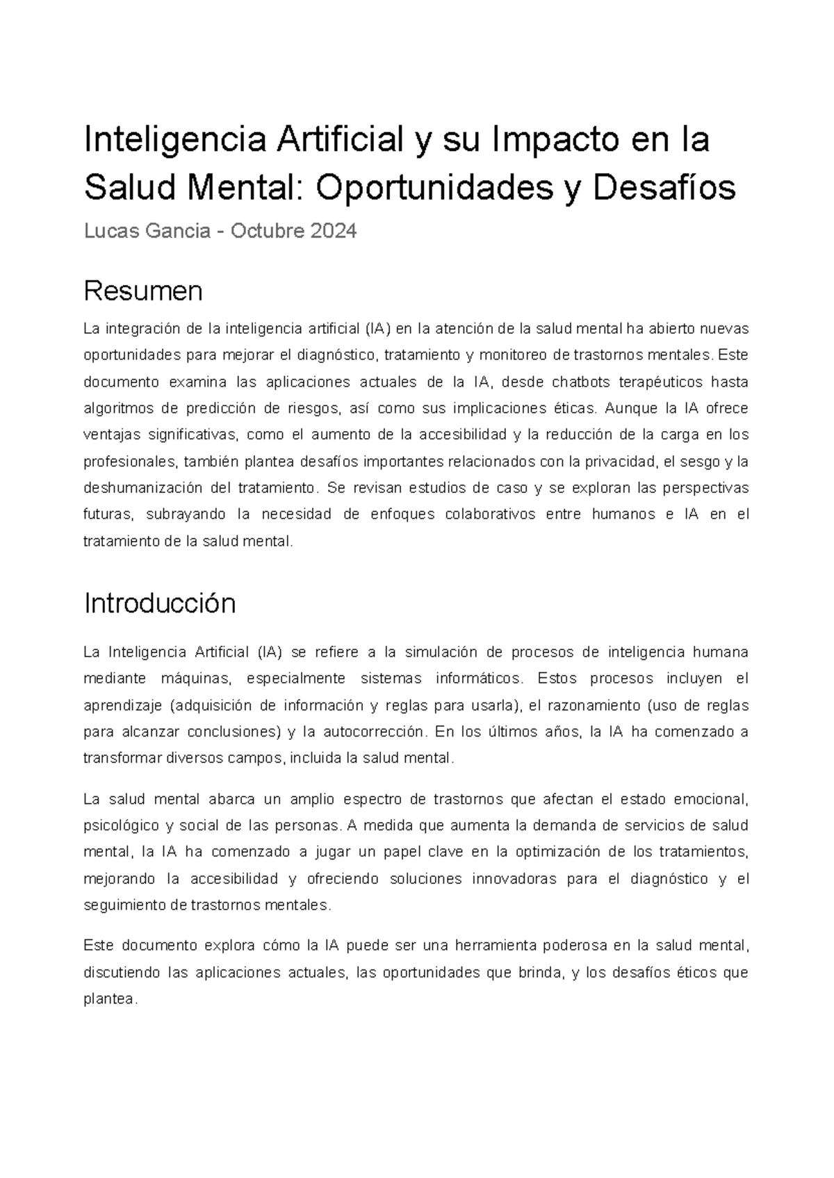 Inteligencia Artificial y su Impacto en la Salud Mental Oportunidades y ...