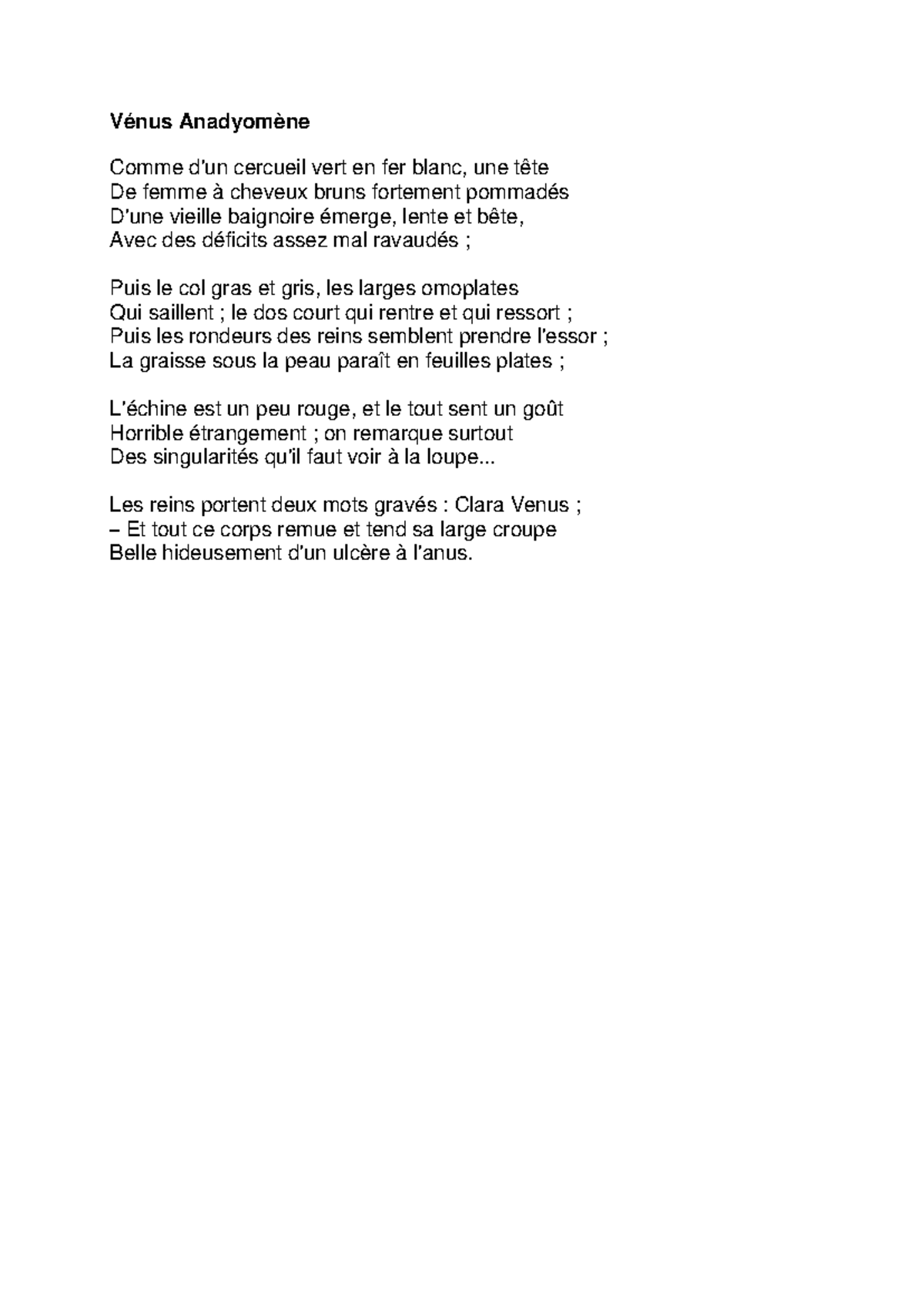 Analyse 1 Rimbaud V nus Anadyom ne V nus Anadyom ne Comme D un 